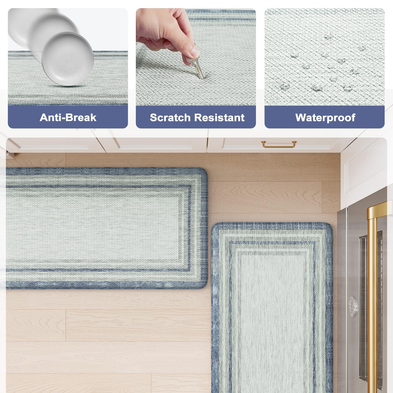 KIMODE Kitchen Mats 2PCS,Cushioned Anti Fatigue Kitchen Rugs and Mats,Non Skid Waterproof Kitchen Mats for Floor,Comfort Foam Standing Mat for Home Decor, Office,Sink,Laundry Room,Desk,Black and White