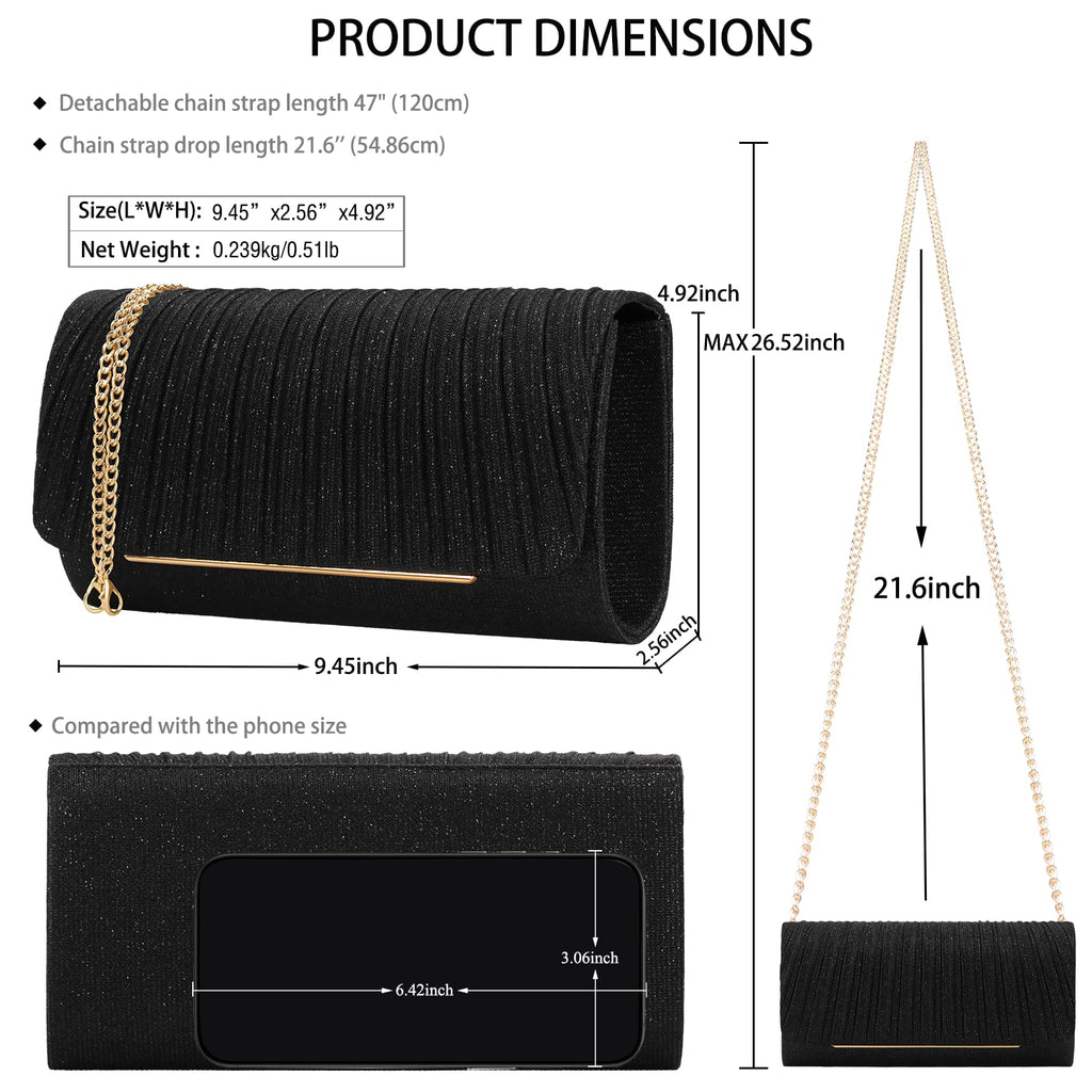 Women's Sparkling Evening Clutch Purse-Glitter Handbag with Detachable Strap for Weddings, Prom, Cocktail Parties