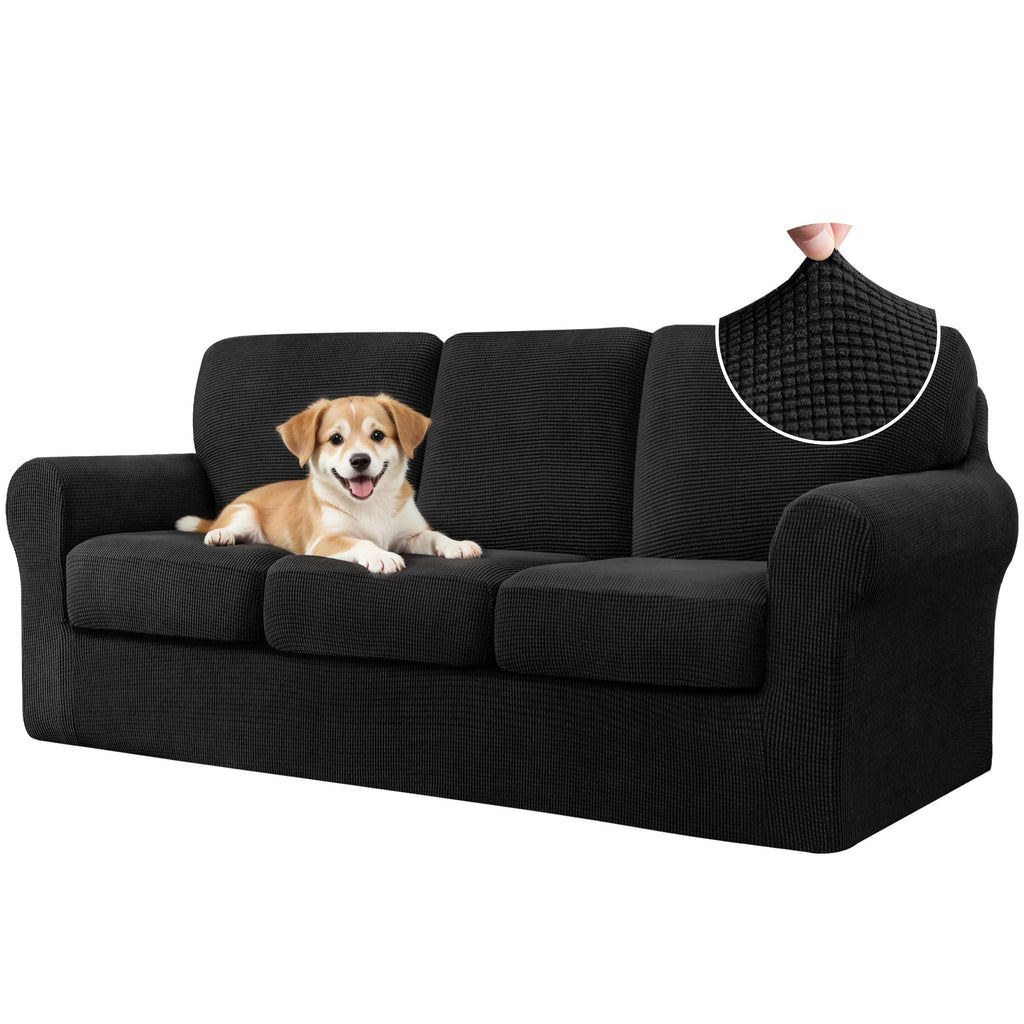 CHUN YI 7 Piece Couch Covers Sofa Covers Washable, Stretch Sofa Slipcovers for 3 Cushion Couch with Seperate Backrest and Cushion Covers, Anti Slip Furniture Protector for Dogs Pets (Large, Grey)