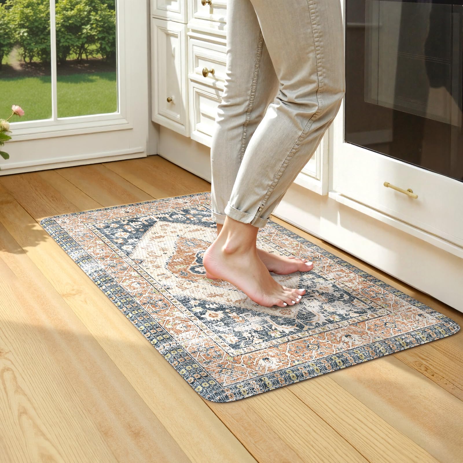 KIMODE Kitchen Mats 2PCS,Cushioned Anti Fatigue Kitchen Rugs and Mats,Non Skid Waterproof Kitchen Mats for Floor,Comfort Foam Standing Mat for Home Decor, Office,Sink,Laundry Room,Desk,Black and White