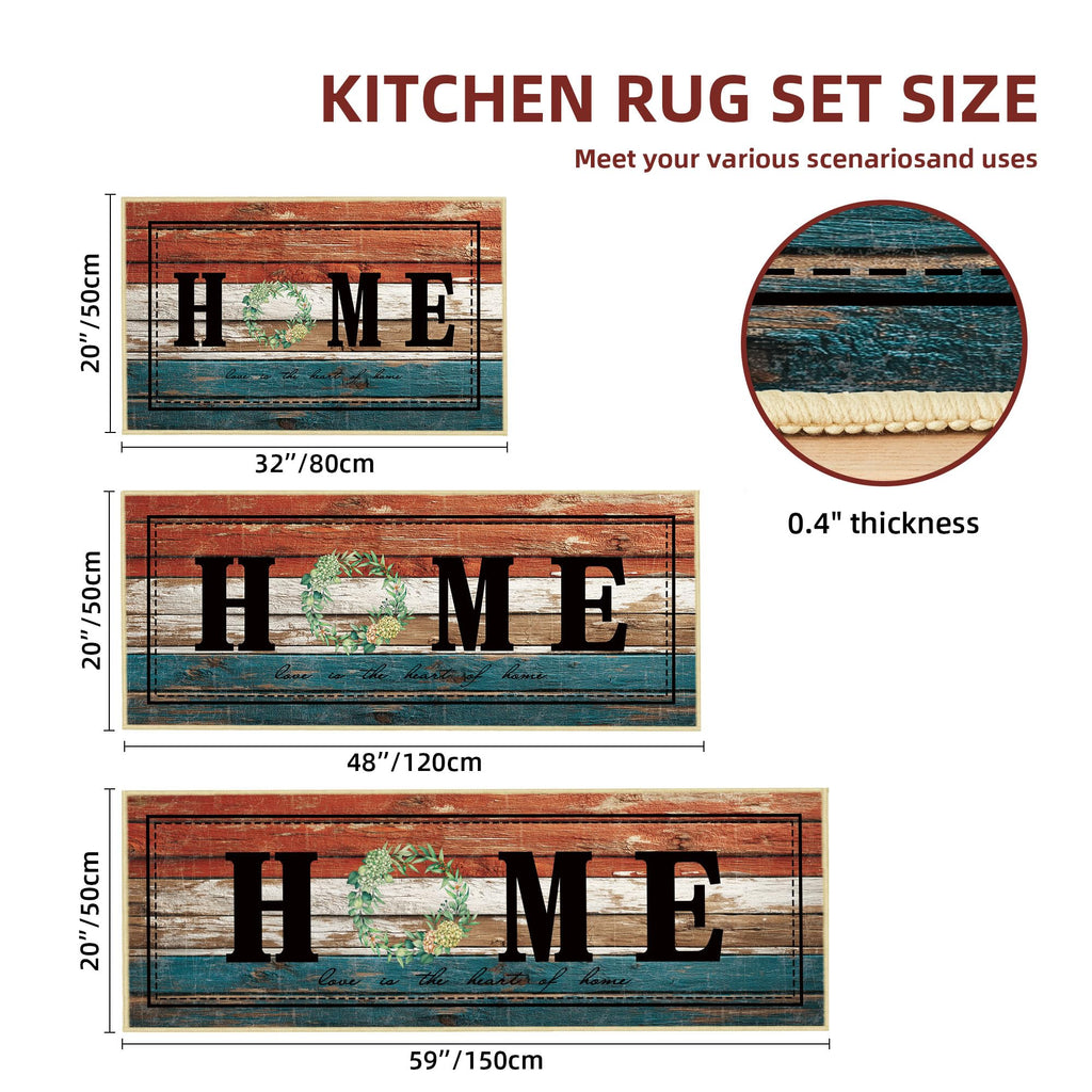 Tritard 100% Non Slip Kitchen Mats for Floor Washable Kitchen Rugs Sets of 3 Farmhouse Kitchen Runner Rug Soft Rustic Kitchen Floor Carpet for Hallway, Laundry, Sink, Office, Brown