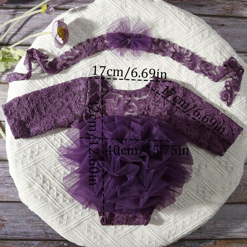 Newborn Photography Outfits Girl Baby Photography Props Lace Romper with Headress Newborn Outfits Girls Photo Props