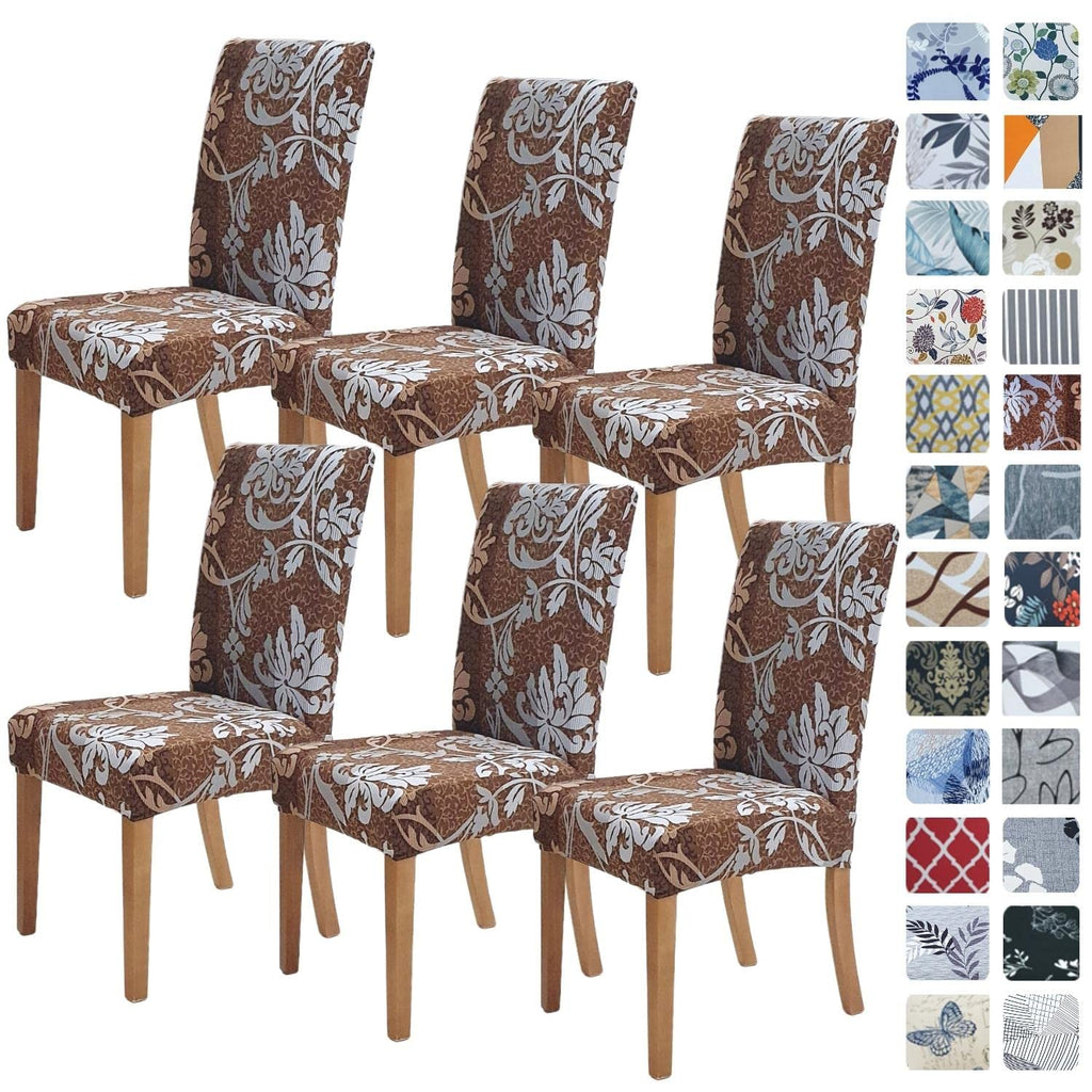 SPRINGRICO Chair Covers for Dining Room 6 Pack, Stretch Dining Chair Cover, Washable Spandex Kitchen Parsons Chair Slipcovers, Removable Seat Protector for Home or Party (Set of 6, Floral Beige)