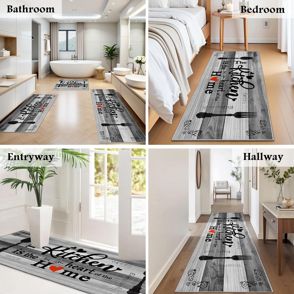 Tritard 100% Non Slip Kitchen Mats for Floor Washable Kitchen Rugs Sets of 3 Farmhouse Kitchen Runner Rug Soft Rustic Kitchen Floor Carpet for Hallway, Laundry, Sink, Office, Brown