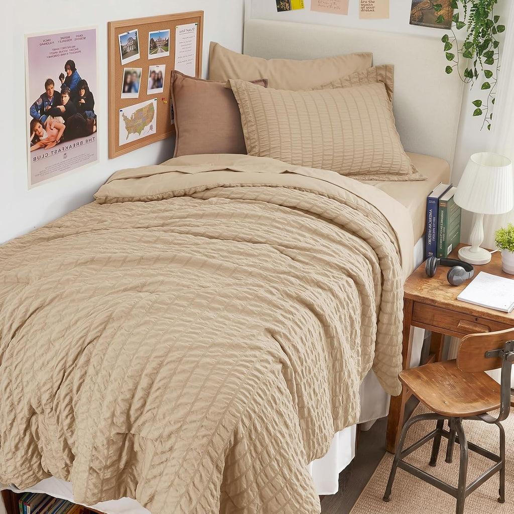 HYMOKEGE 7 Piece King Size Comforter Set Seersucker, All Season Luxury Bed in a Bag for Bedroom, Bedding Set with Comforters, Sheets, Pillowcases & Shams, Dark Grey