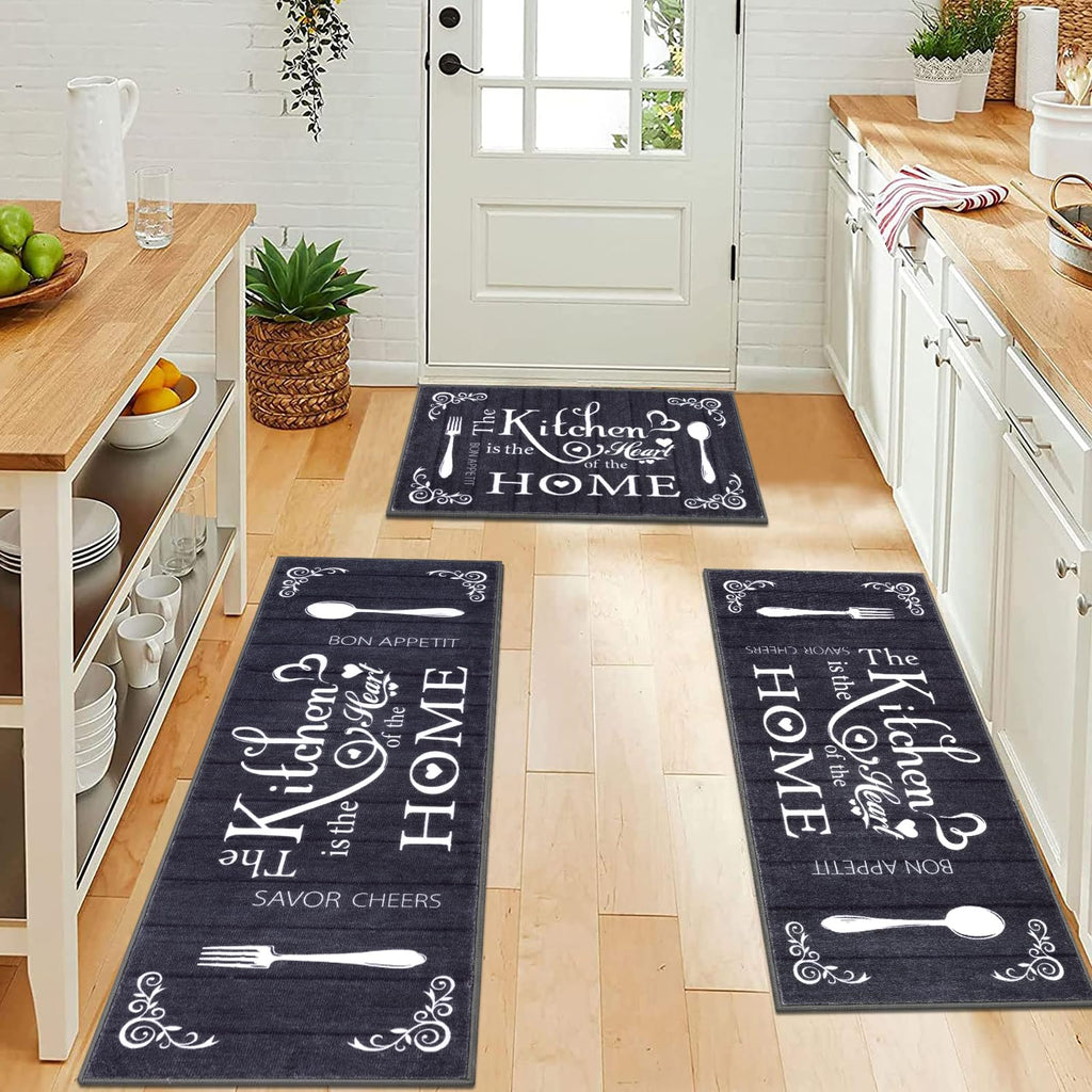 Vaukki Boho Kitchen Rug Sets 3 Pieces, Washable Kitchen Mats for Floor, Non Slip Soft Kitchen Area Rug Floor Mat for Kitchen, Laundry Room and Hallway (Grey and Beige, 20''x32''+20''x47''+20''x59'')