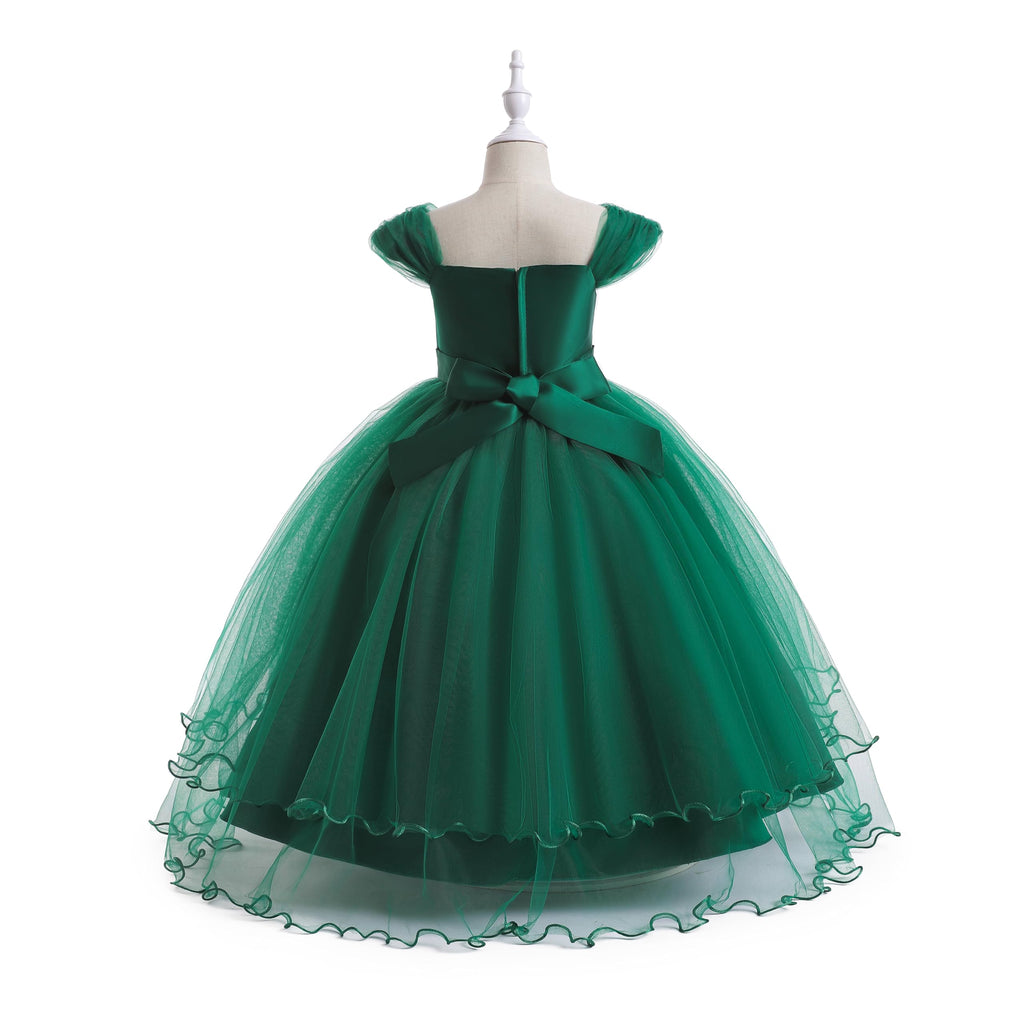 Weileenice Vintage Off the Shoulder Flower Girl Dress Lace Embroidery Little/Big Girls Wedding Bridesmaid Holiday Ballgown