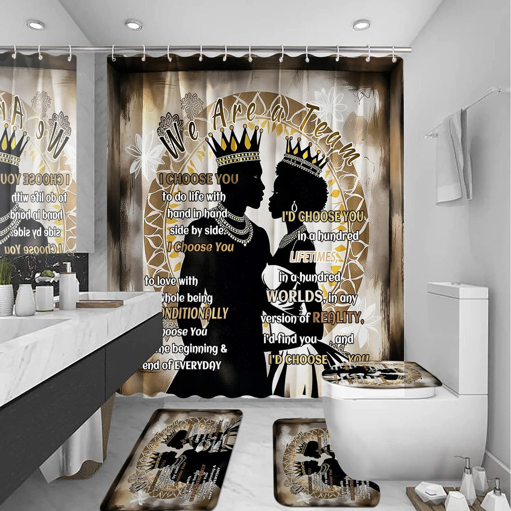 African American Shower Curtain Sets for Bathroom, Black Praying King Bathroom Sets with Waterproof Shower Curtain and Non-Slip Rugs Toilet Lid Cover Bath Mat, Cool Unique Man Bathroom Decor Sets