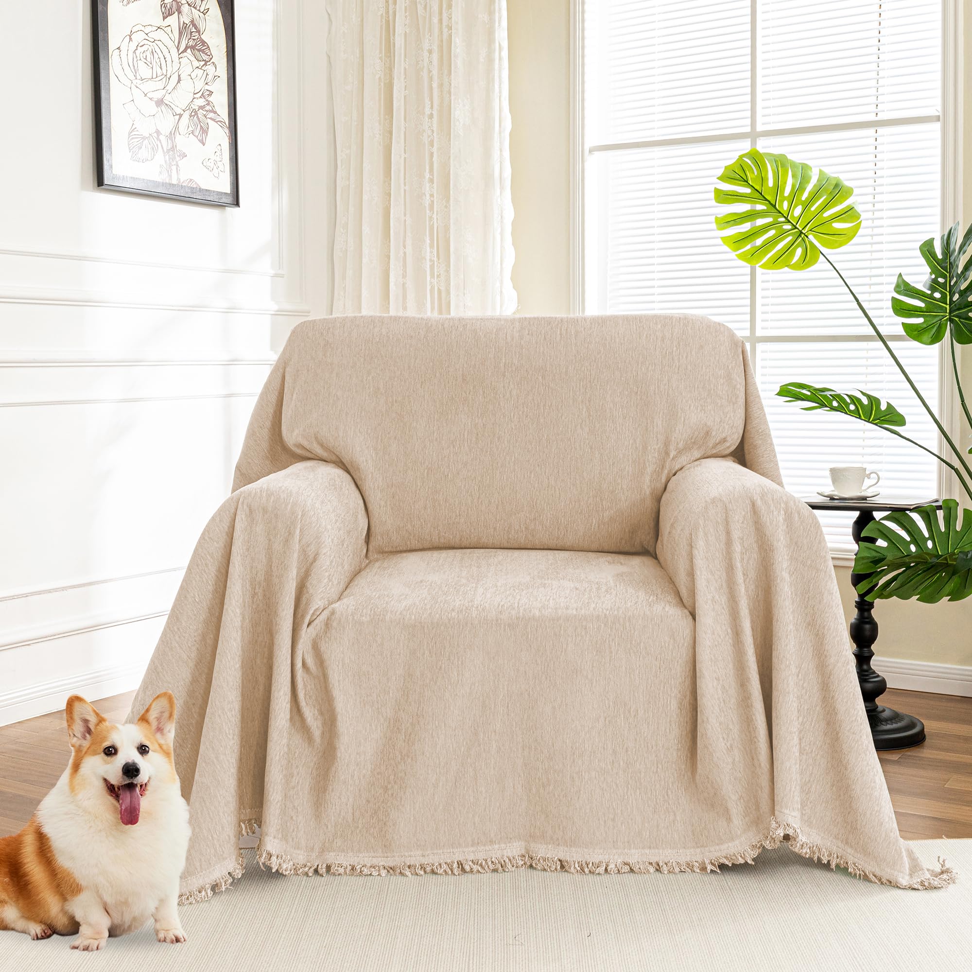 MYSKY HOME Boho Couch Cover Super Soft Couch Covers for 2-3 Cushion Couch Sofa, Modern Grey Jacquard Sofa Slipcover Loveseat Futon Cover, Couch Covers for Sectional Sofa, 71" x 118", Grey Curve