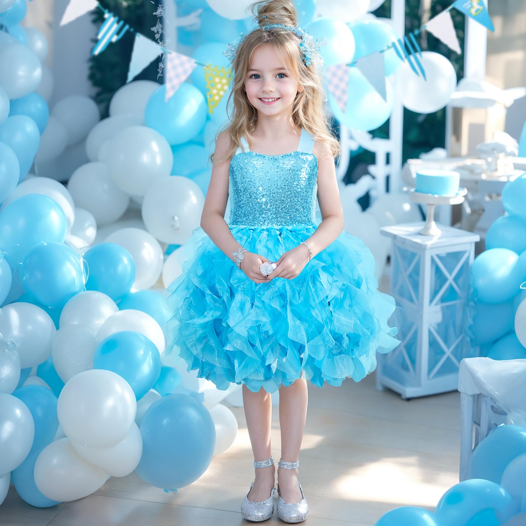 Suppromo Tutu Dress for Girls Sparkly Sequin Tulle Princess Birthday Party Prom Outfit Toddler Girls Sneaker Ball Gown Dress