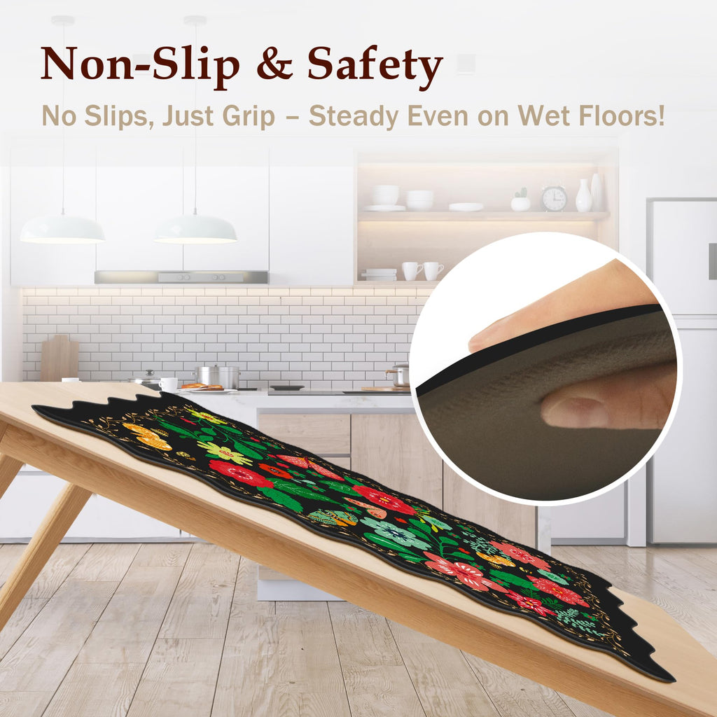Arenarug Upgrade Scalloped Embossed Kitchen Mats for Floor 2PCS Cushioned Anti Fatigue Waterproof Foam Kitchen Rugs Non Slip Washable Comfort Standing Mat for Office Sink Laundry, Black