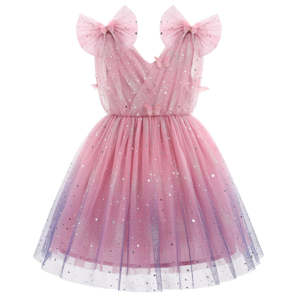 IMEKIS Toddler Kids Girls Butterfly Dress Sparkle Sequins Tulle Wedding Formal Birthday Dresses 2-10T