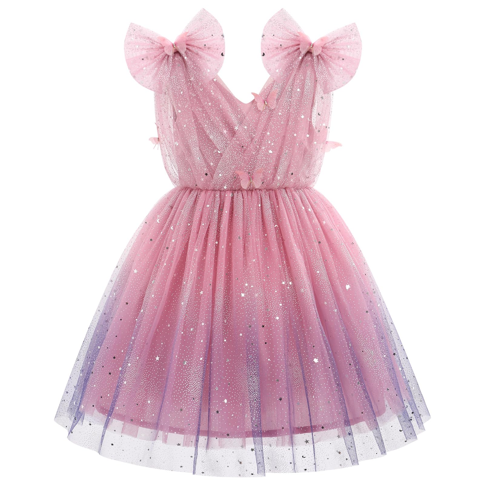 IMEKIS Toddler Kids Girls Butterfly Dress Sparkle Sequins Tulle Wedding Formal Birthday Dresses 2-10T