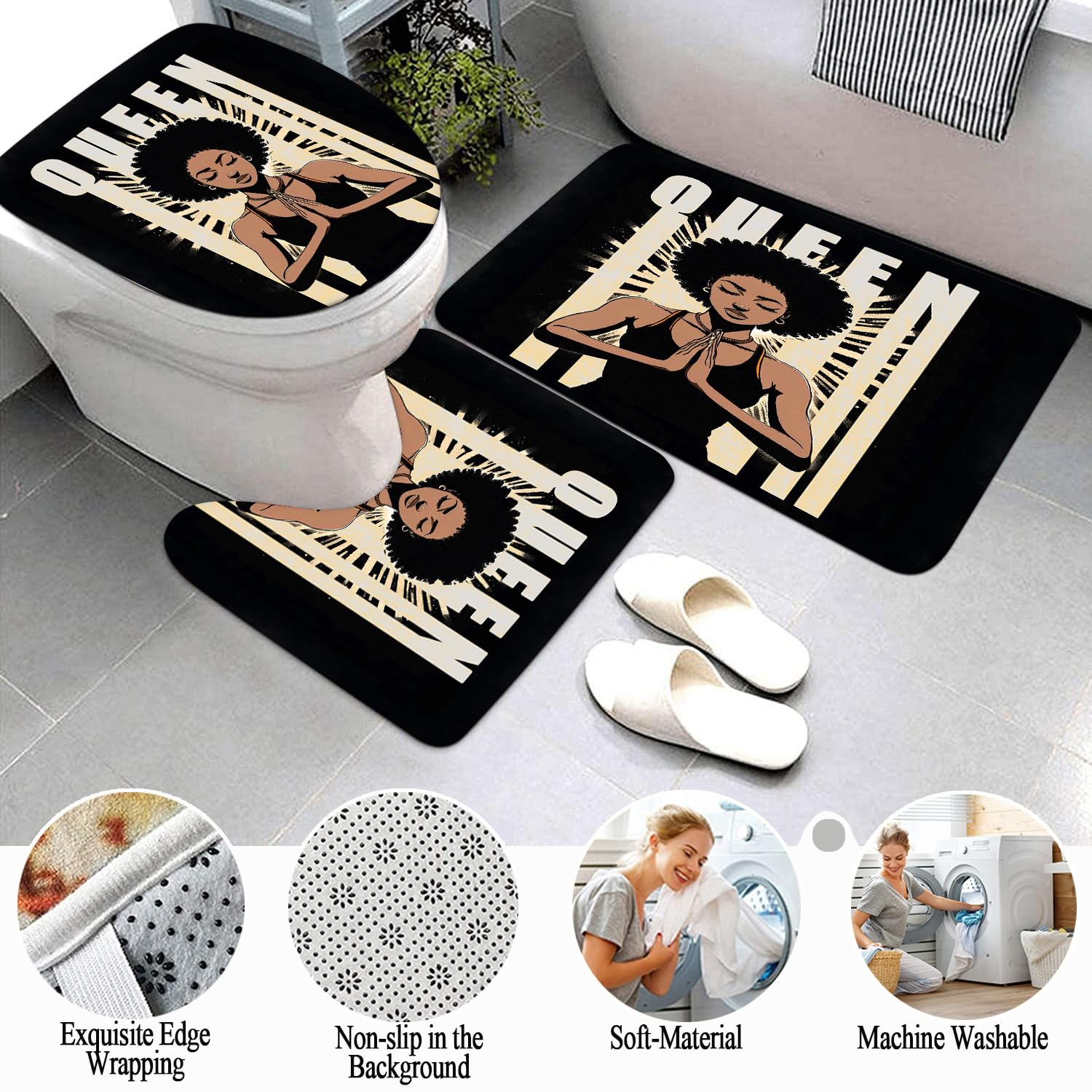 African American Shower Curtain Sets for Bathroom, Black Praying King Bathroom Sets with Waterproof Shower Curtain and Non-Slip Rugs Toilet Lid Cover Bath Mat, Cool Unique Man Bathroom Decor Sets