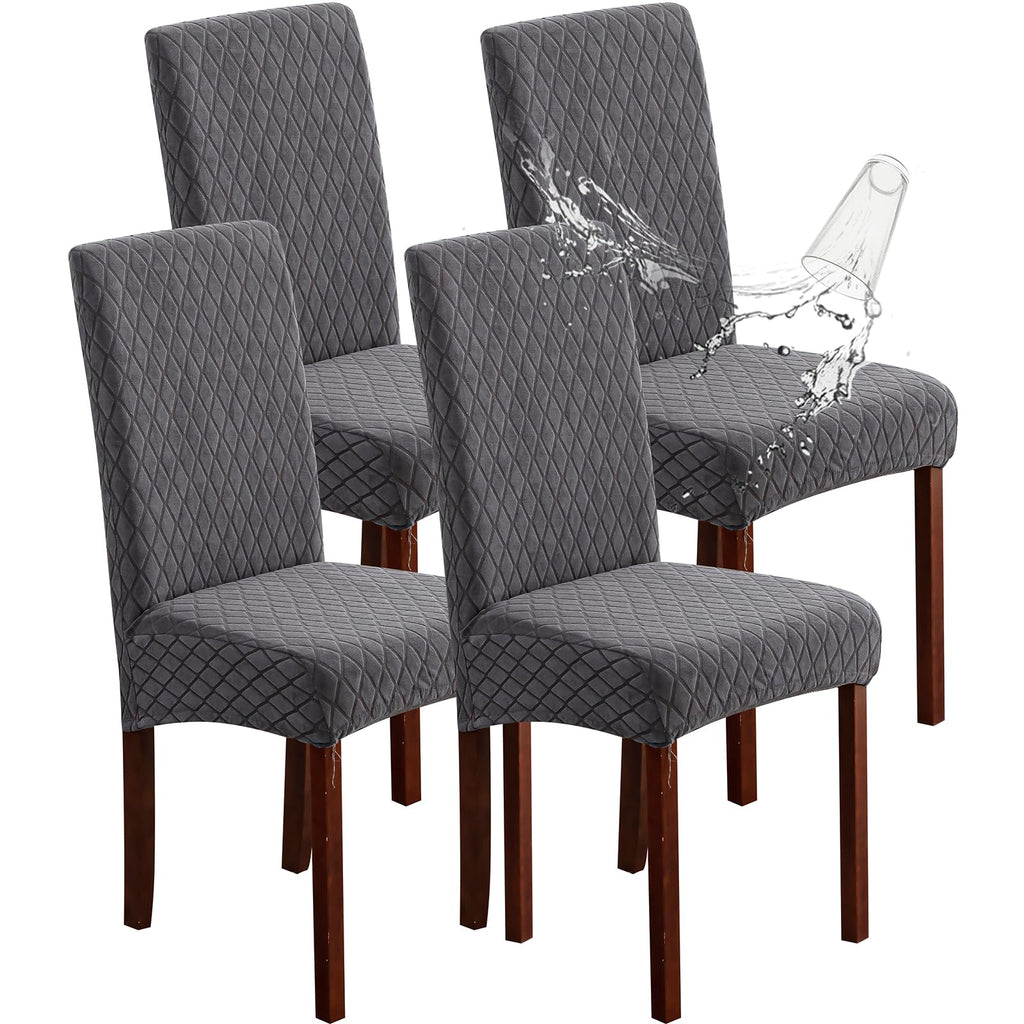 Genina Waterproof Chair Covers for Dining Room 6 Pack, Stretch Jacquard Dining Chair Cover Removable Washable Chair Protectors Cover for Kitchen, Home (Leaves-Warm Gray, 6 PCS)