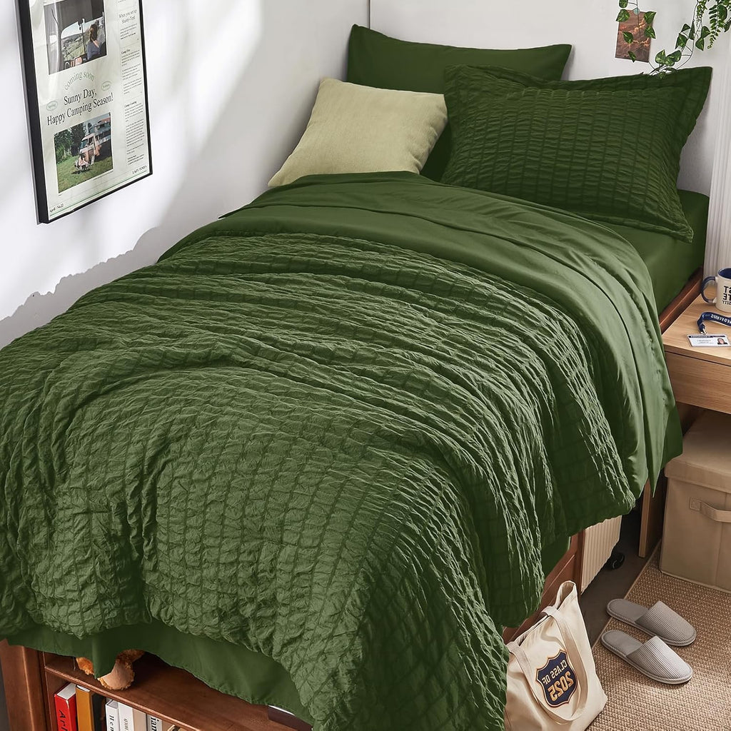 HYMOKEGE 7 Piece King Size Comforter Set Seersucker, All Season Luxury Bed in a Bag for Bedroom, Bedding Set with Comforters, Sheets, Pillowcases & Shams, Dark Grey