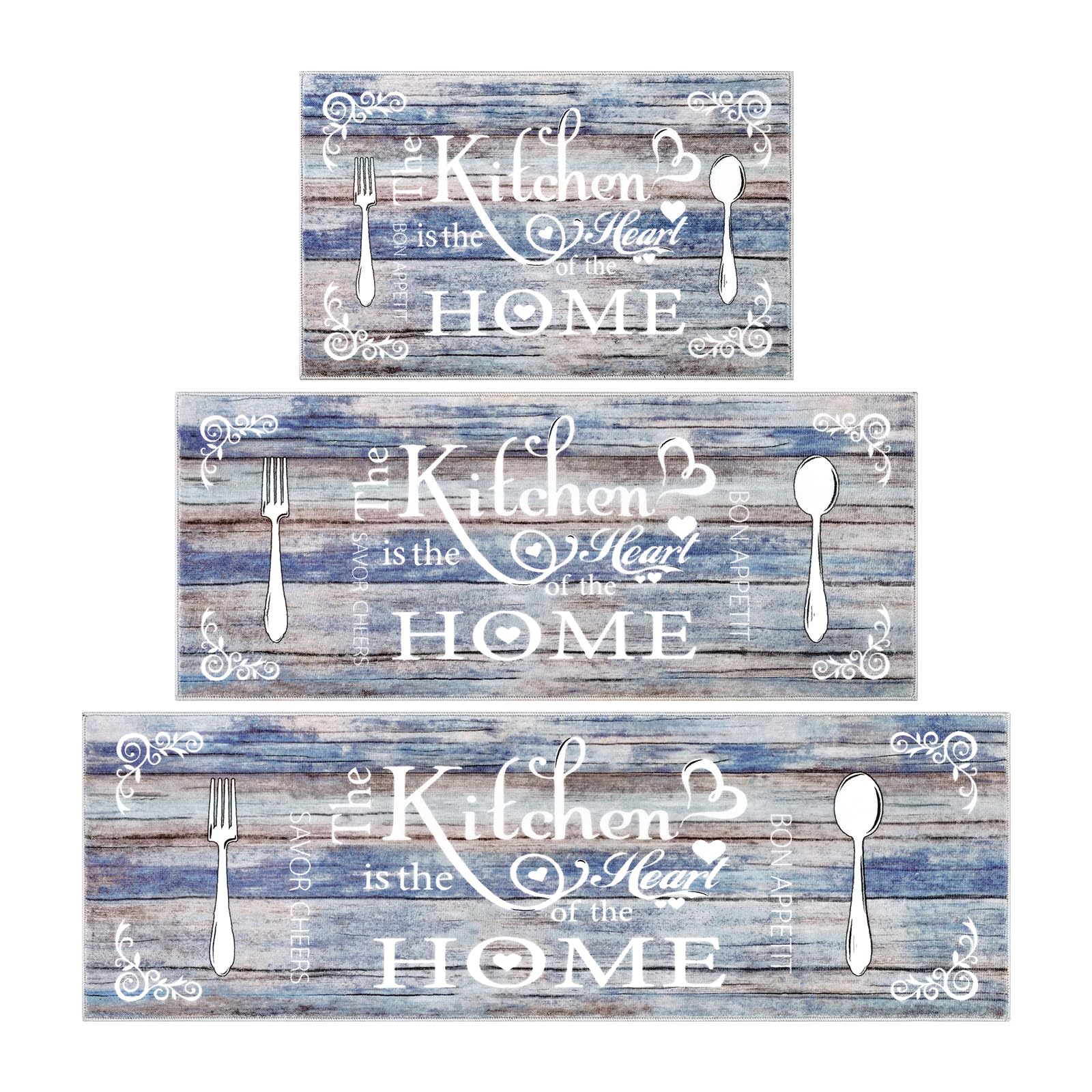 Vaukki Boho Kitchen Rug Sets 3 Pieces, Washable Kitchen Mats for Floor, Non Slip Soft Kitchen Area Rug Floor Mat for Kitchen, Laundry Room and Hallway (Grey and Beige, 20''x32''+20''x47''+20''x59'')