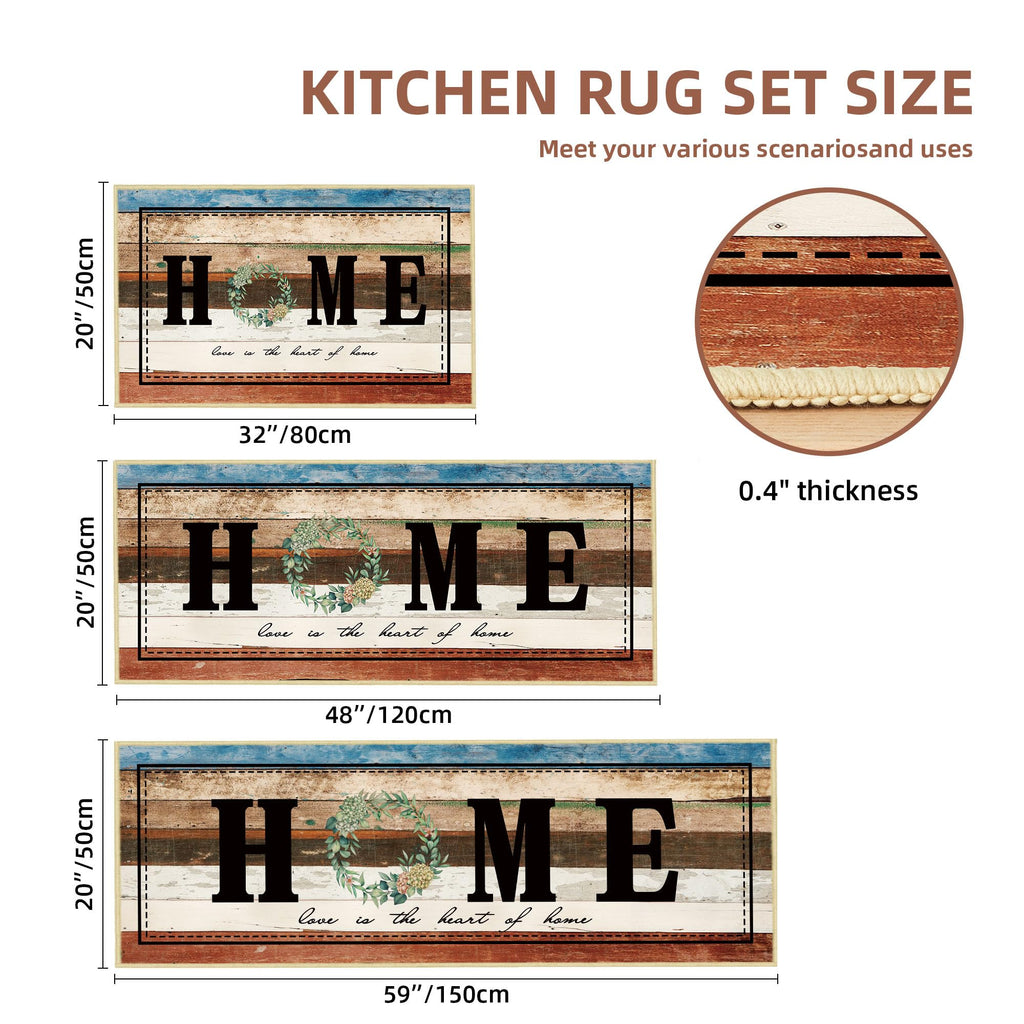Tritard 100% Non Slip Kitchen Mats for Floor Washable Kitchen Rugs Sets of 3 Farmhouse Kitchen Runner Rug Soft Rustic Kitchen Floor Carpet for Hallway, Laundry, Sink, Office, Brown