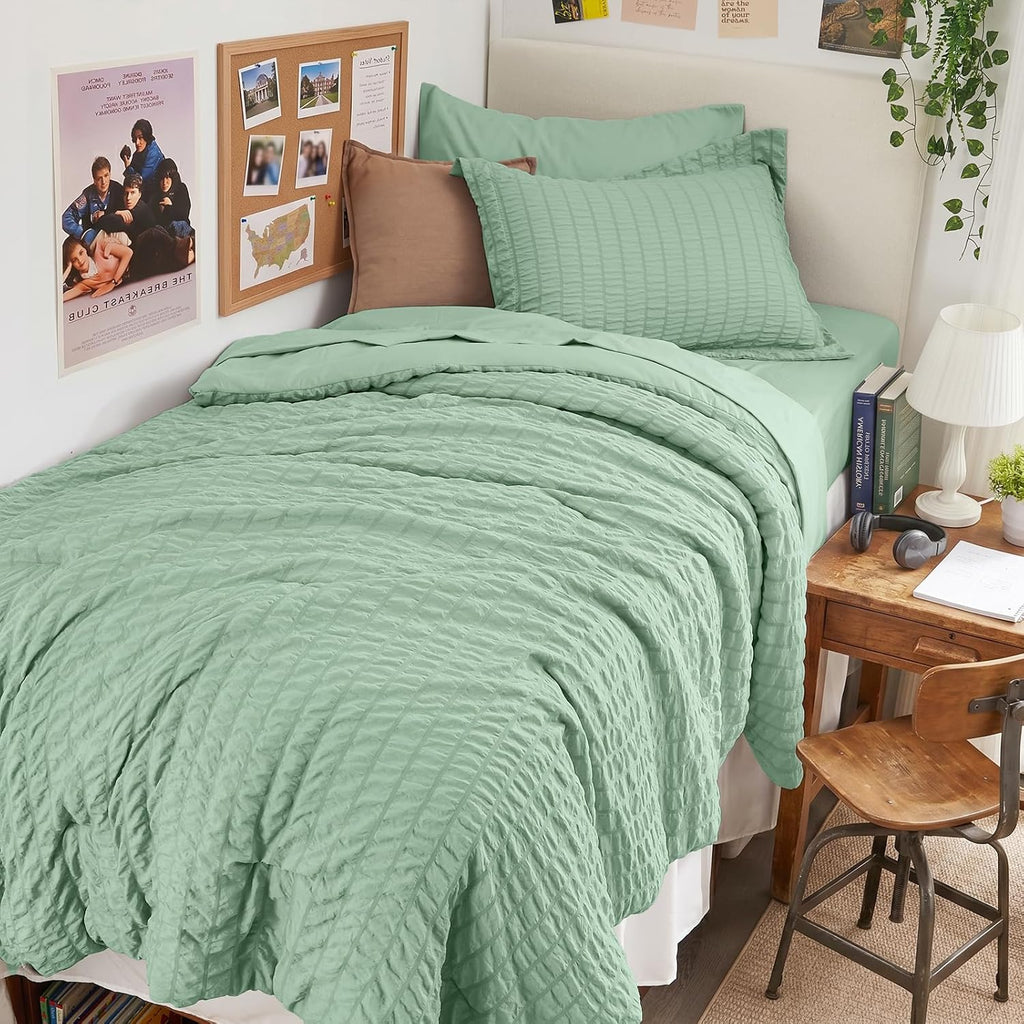 HYMOKEGE 7 Piece King Size Comforter Set Seersucker, All Season Luxury Bed in a Bag for Bedroom, Bedding Set with Comforters, Sheets, Pillowcases & Shams, Dark Grey
