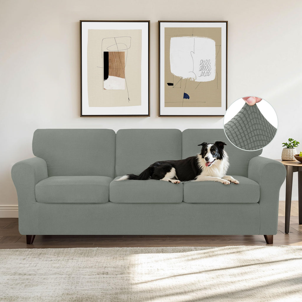 CHUN YI 7 Piece Couch Covers Sofa Covers Washable, Stretch Sofa Slipcovers for 3 Cushion Couch with Seperate Backrest and Cushion Covers, Anti Slip Furniture Protector for Dogs Pets (Large, Grey)