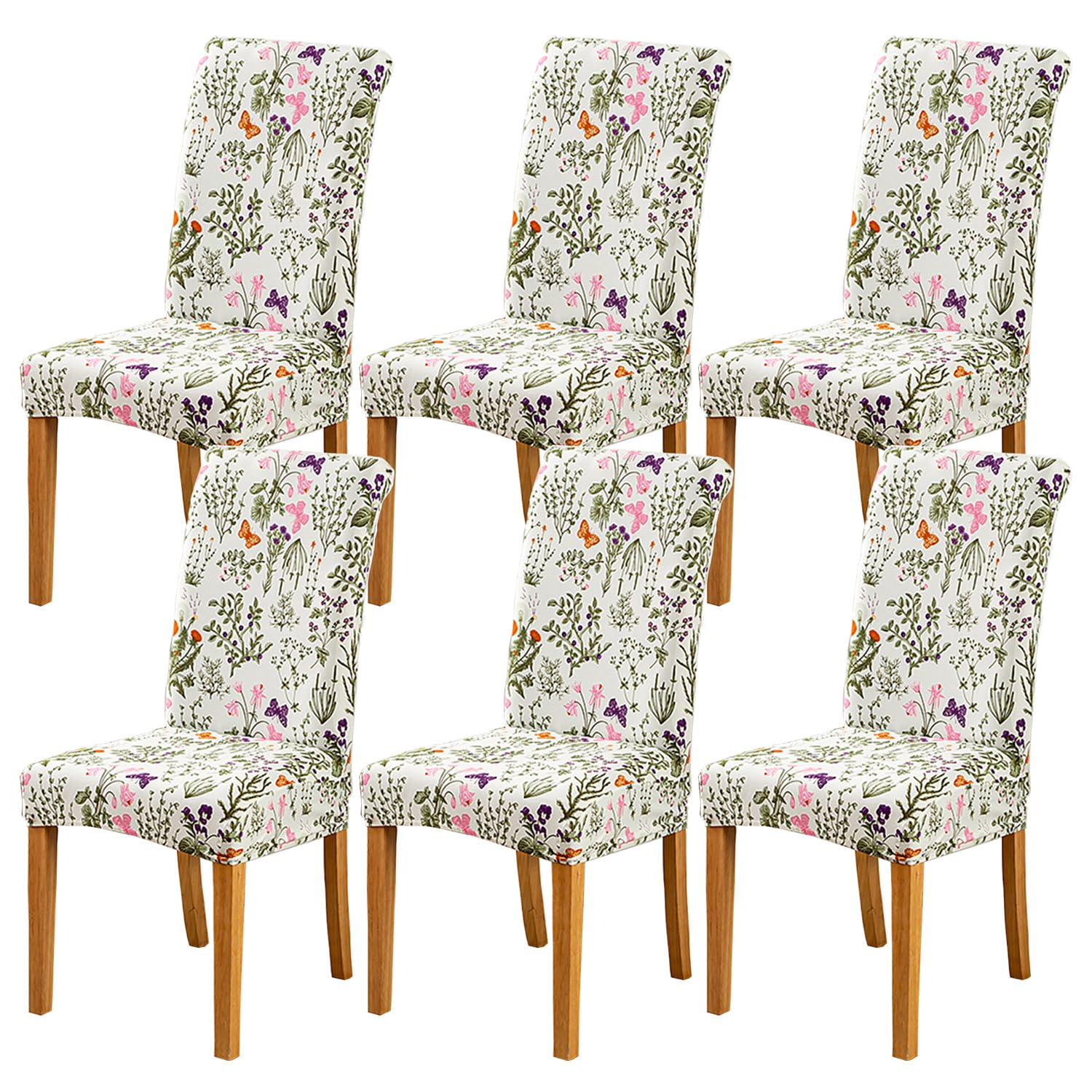 HZDHCLH 6 Pack Chair Covers for Dining Room,Soft Spandex Removable Washable Anti-dust Seat Slipcover, Protector for Hotel,Office,Ceremony,Banquet Wedding Party(Beige, Set of 6)
