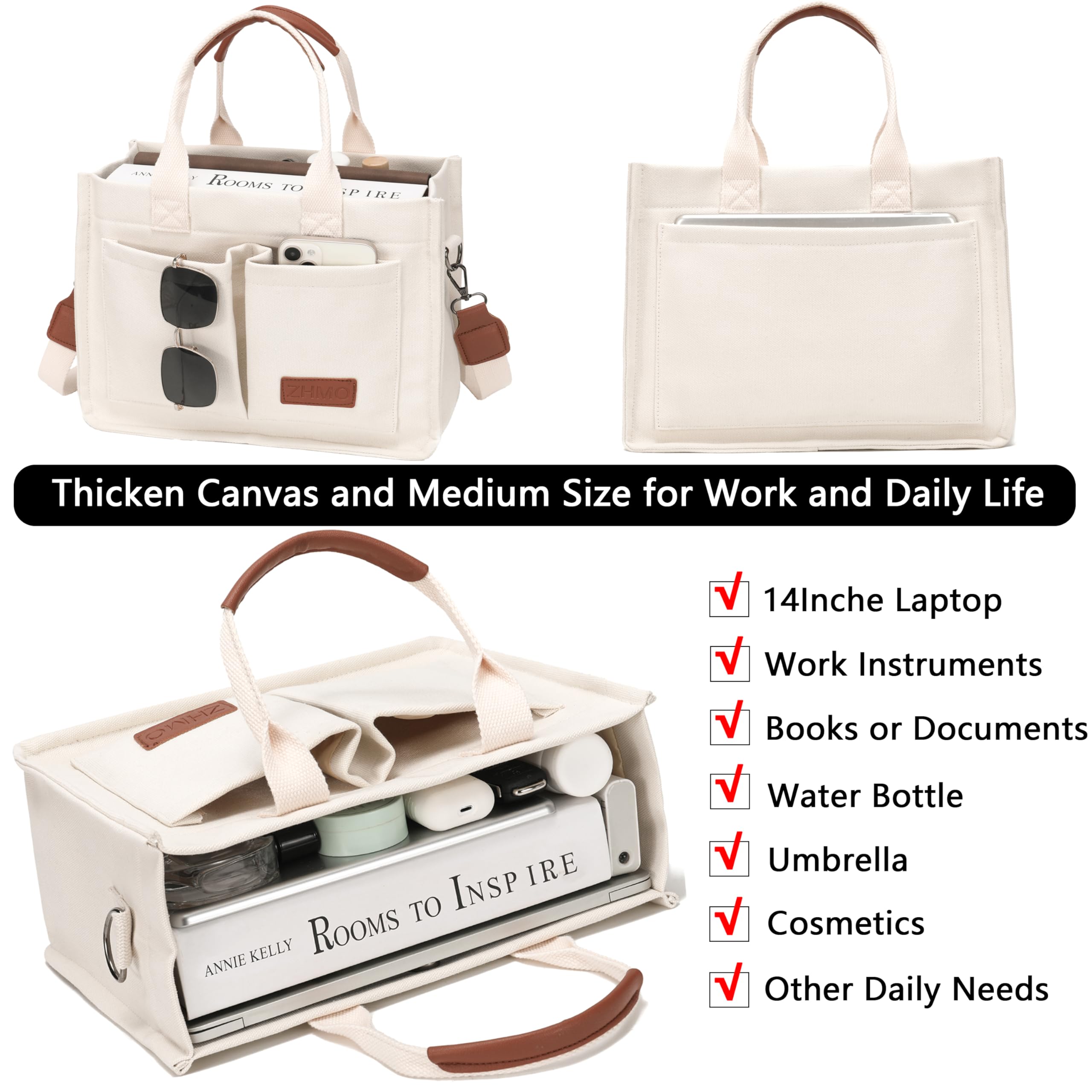ZHMO Canvas Tote Bag for Women,Women's Bags Crossbody Bags Work Laptop Tote Bag Large Handbags Purse for Travel Nurse Teacher