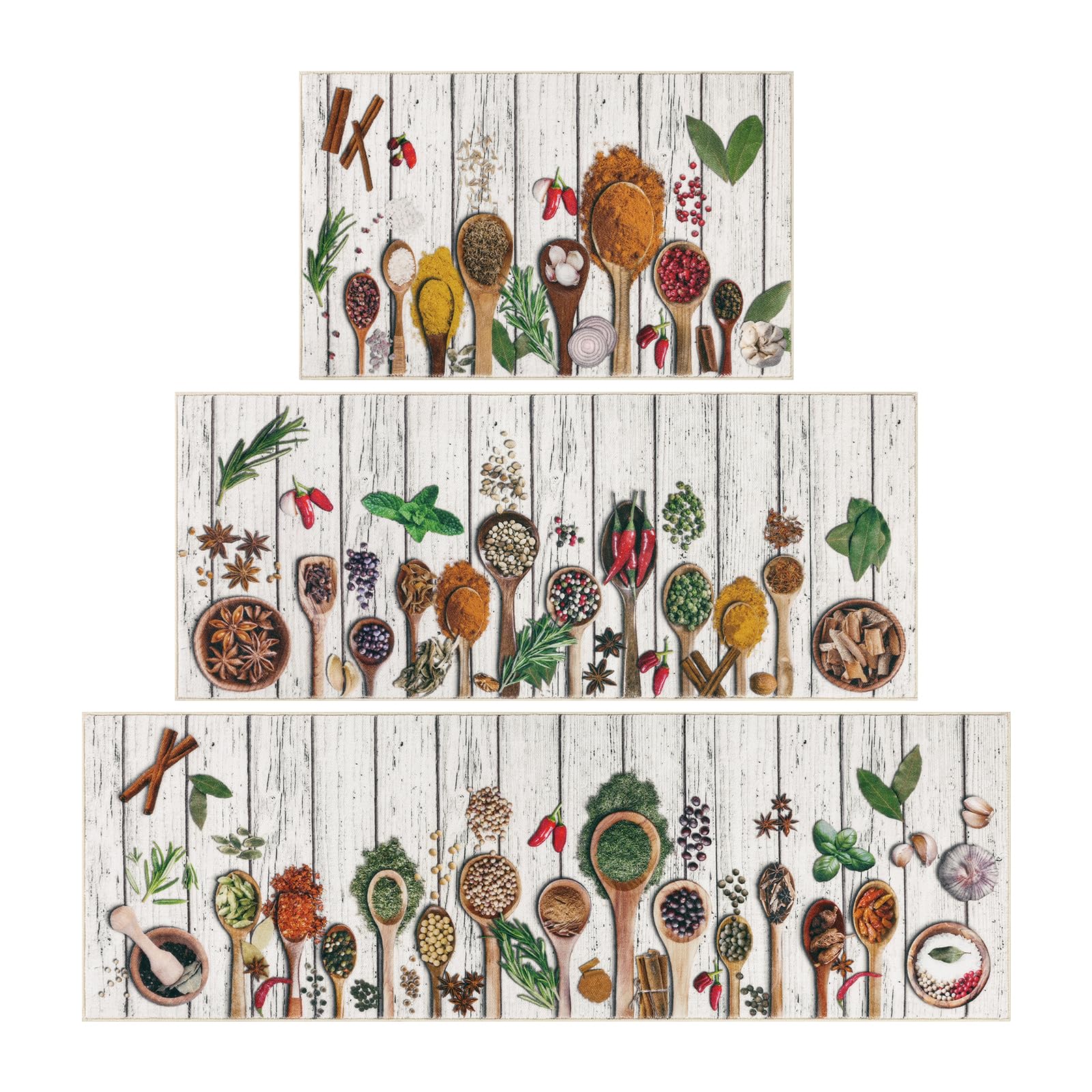 Vaukki Boho Kitchen Rug Sets 3 Pieces, Washable Kitchen Mats for Floor, Non Slip Soft Kitchen Area Rug Floor Mat for Kitchen, Laundry Room and Hallway (Grey and Beige, 20''x32''+20''x47''+20''x59'')