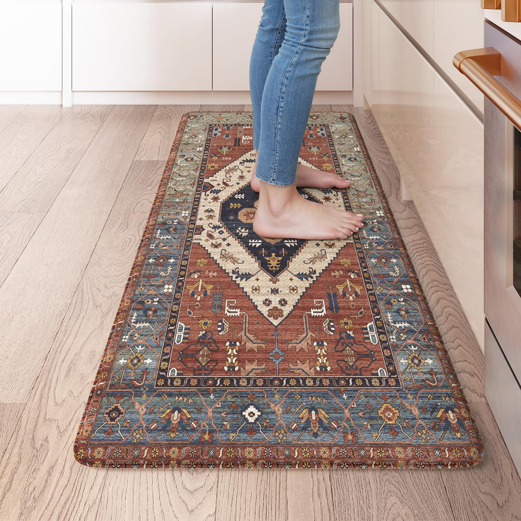 KIMODE Kitchen Mats 2PCS,Cushioned Anti Fatigue Kitchen Rugs and Mats,Non Skid Waterproof Kitchen Mats for Floor,Comfort Foam Standing Mat for Home Decor, Office,Sink,Laundry Room,Desk,Black and White