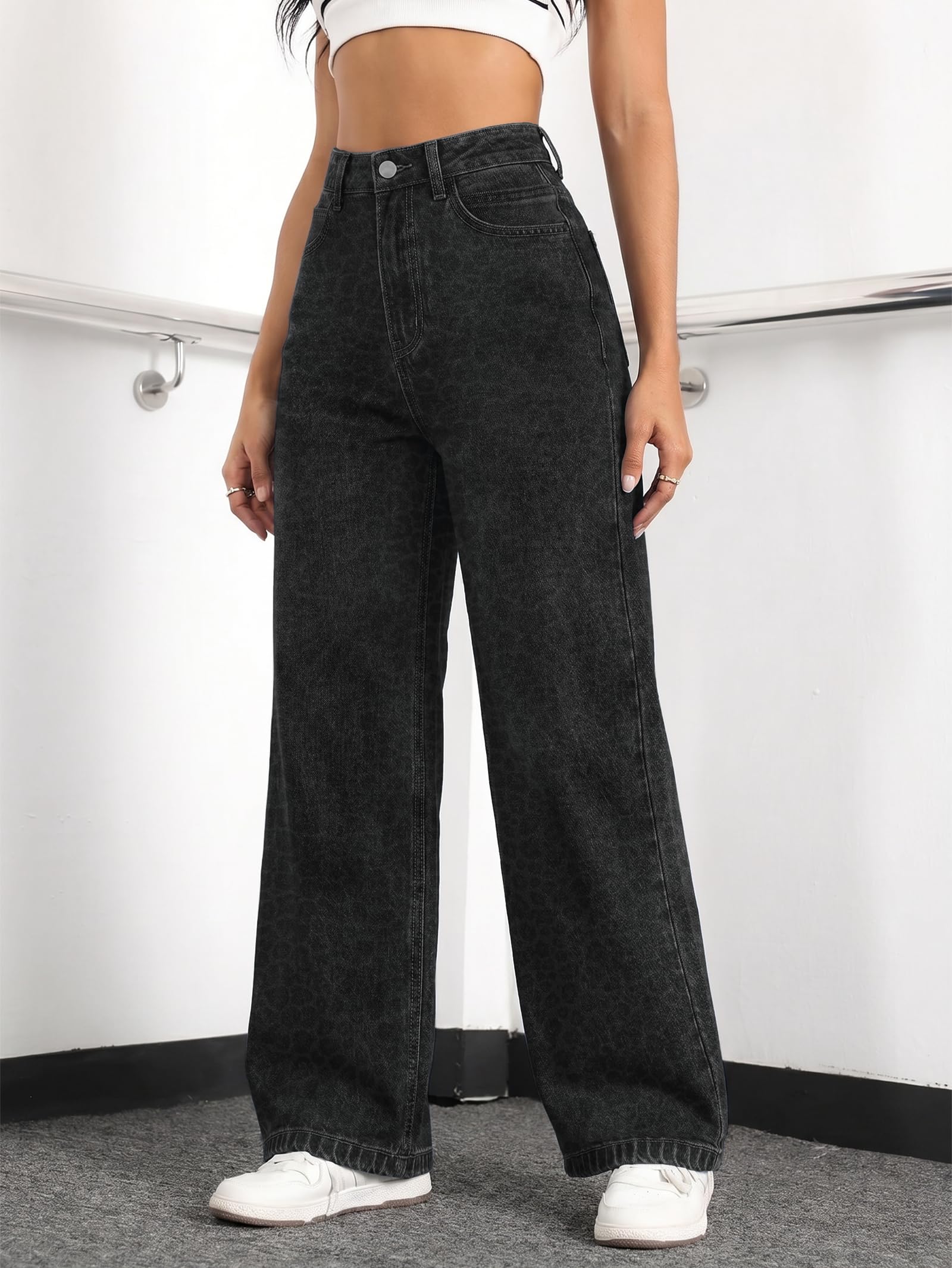 EMMIOL Women Baggy Jeans Mid-Low Waist Boyfriend Streetwear Vintage Jeans Wide Leg Denim Pants