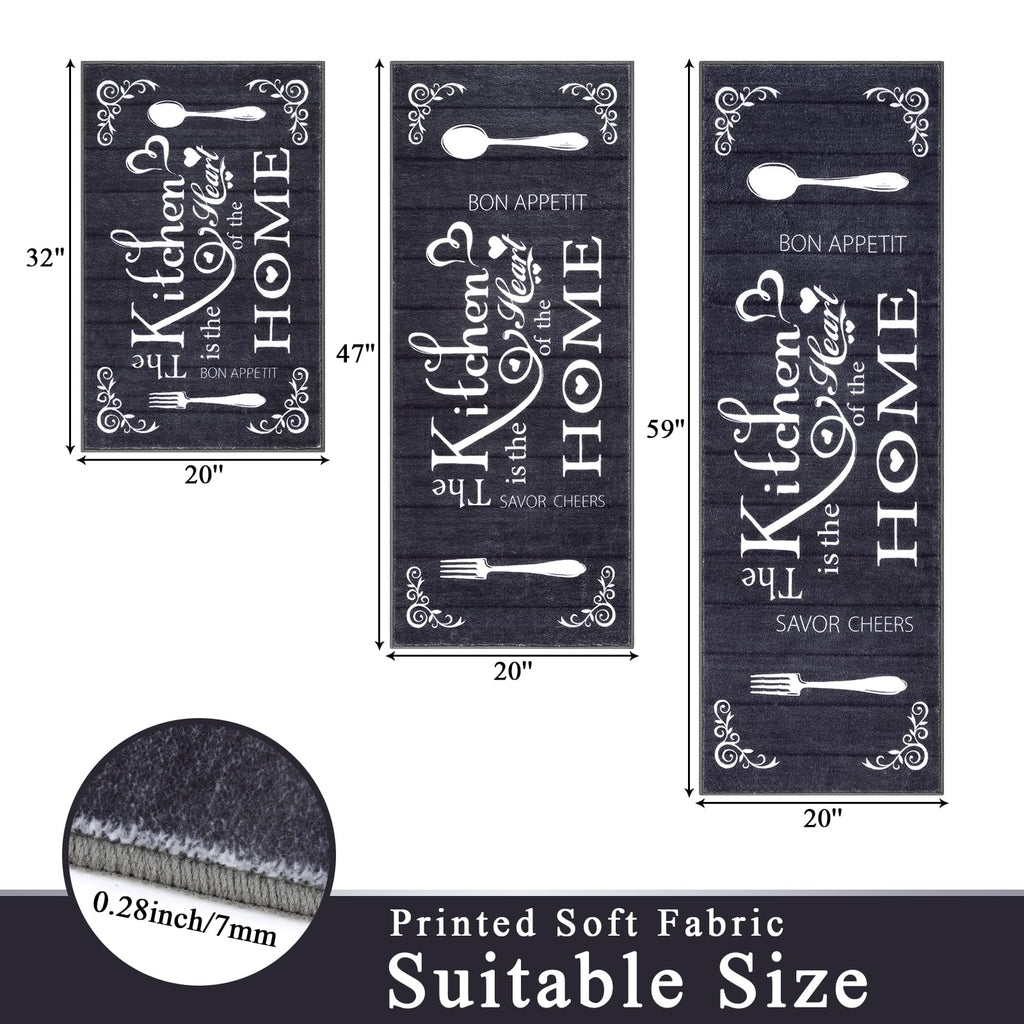 Vaukki Boho Kitchen Rug Sets 3 Pieces, Washable Kitchen Mats for Floor, Non Slip Soft Kitchen Area Rug Floor Mat for Kitchen, Laundry Room and Hallway (Grey and Beige, 20''x32''+20''x47''+20''x59'')