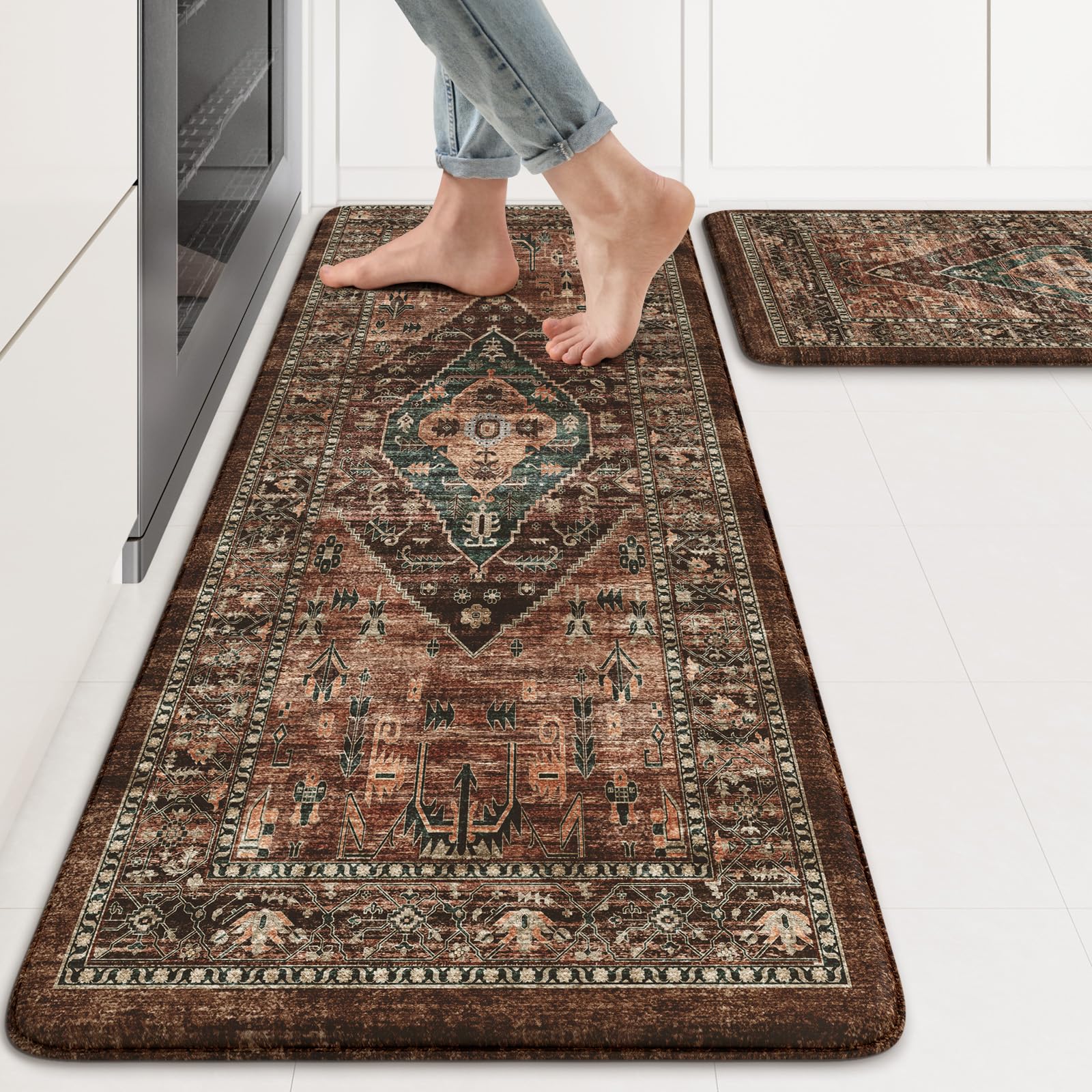 KIMODE Kitchen Mats 2PCS,Cushioned Anti Fatigue Kitchen Rugs and Mats,Non Skid Waterproof Kitchen Mats for Floor,Comfort Foam Standing Mat for Home Decor, Office,Sink,Laundry Room,Desk,Black and White