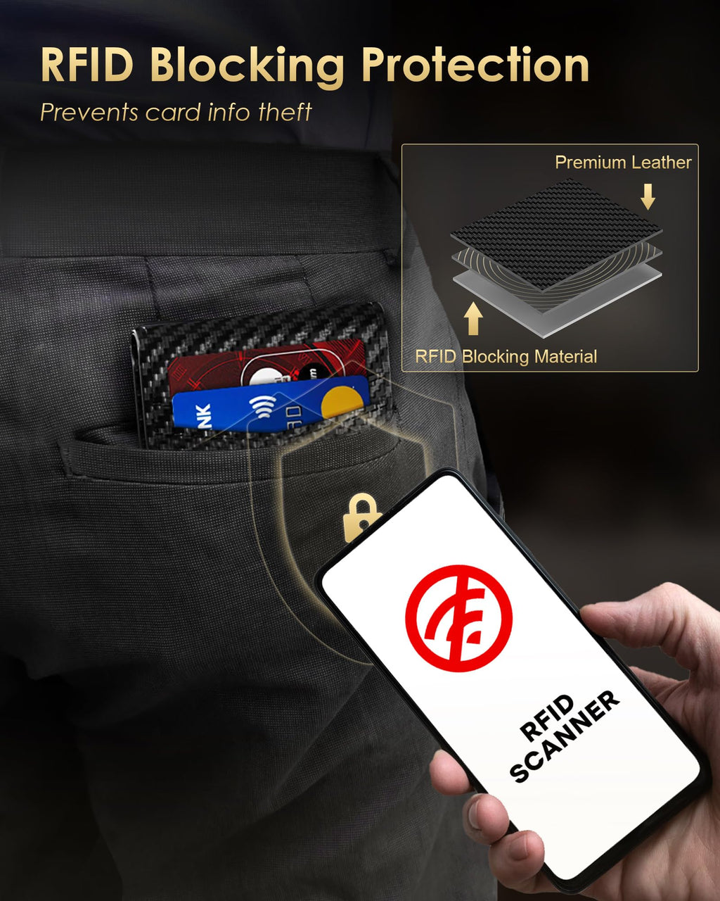 2026 Wallet for Men - RFID Blocking [Functional & Practical] Bifold Slim Minimalist Credit Card Holder Pop Up Wallet Metal Case with Cash Slot, Front Pocket with ID Window, Gift Boxed (Carbon Fiber)