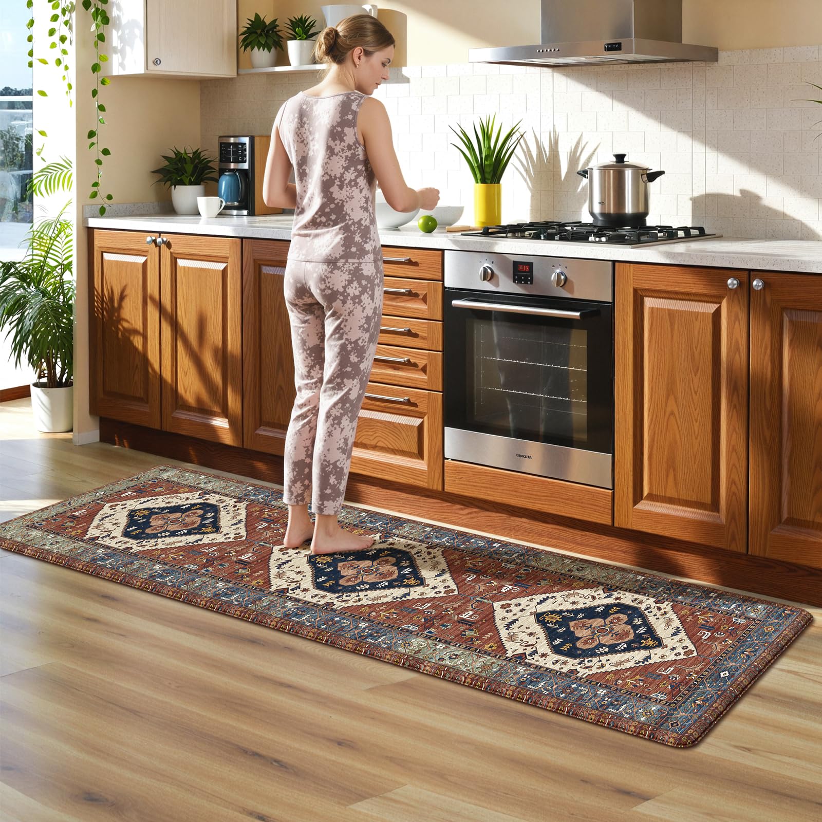 KIMODE Kitchen Mats 2PCS,Cushioned Anti Fatigue Kitchen Rugs and Mats,Non Skid Waterproof Kitchen Mats for Floor,Comfort Foam Standing Mat for Home Decor, Office,Sink,Laundry Room,Desk,Black and White