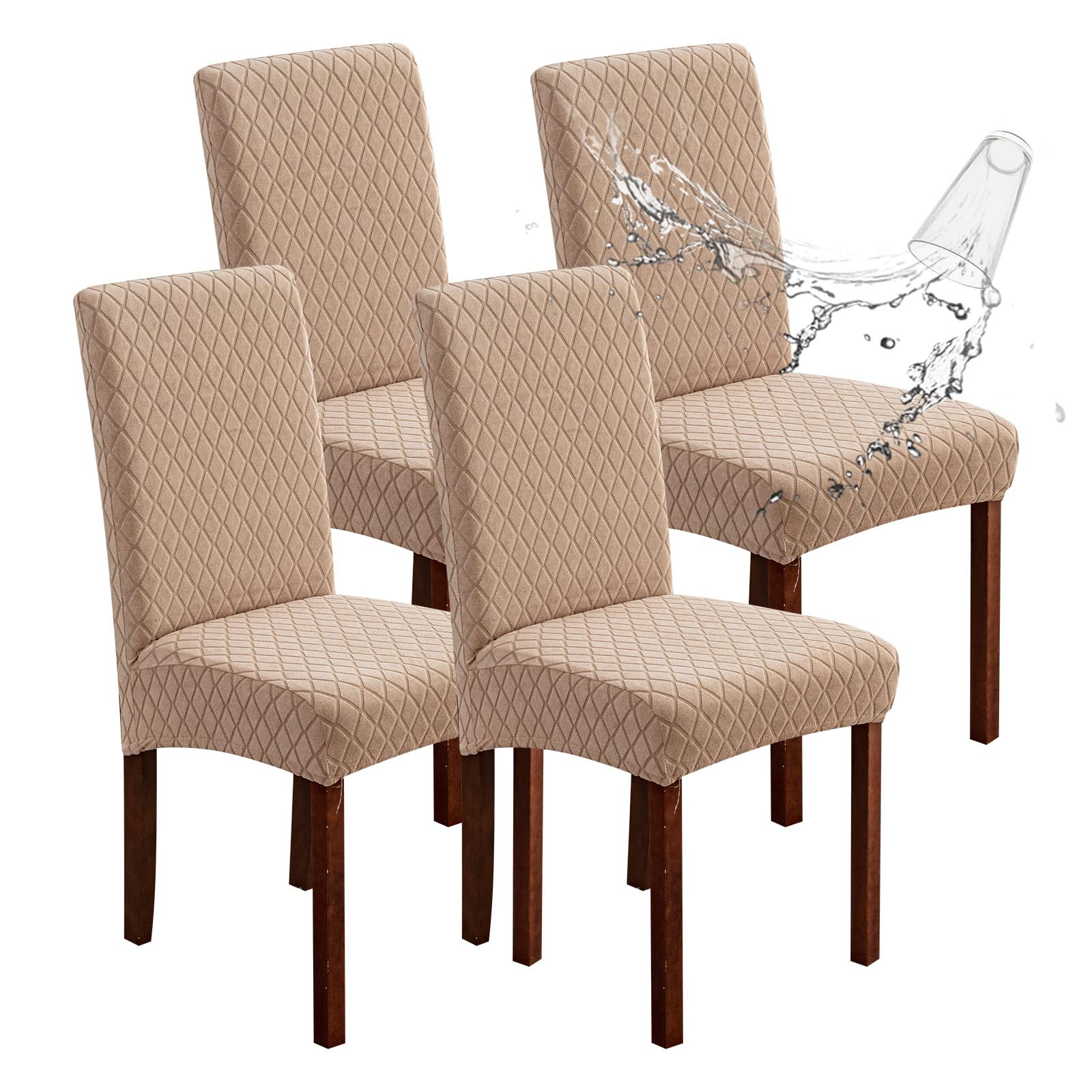 Genina Waterproof Chair Covers for Dining Room 6 Pack, Stretch Jacquard Dining Chair Cover Removable Washable Chair Protectors Cover for Kitchen, Home (Leaves-Warm Gray, 6 PCS)