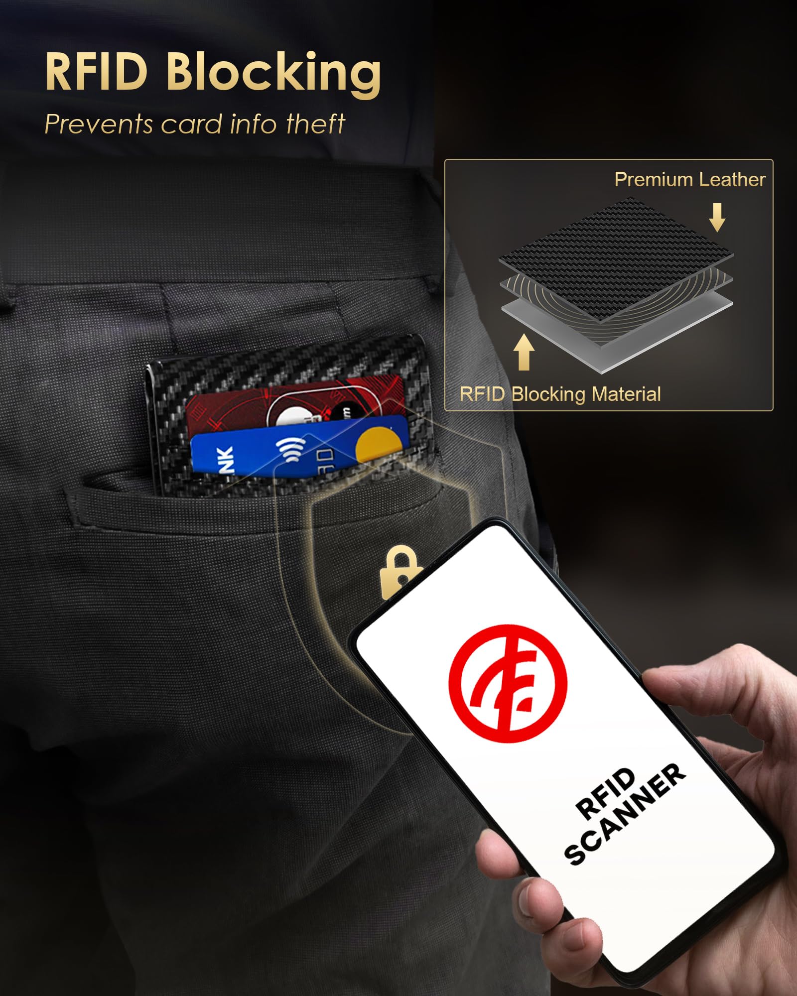 2026 Wallet for Men - RFID Blocking [Functional & Practical] Bifold Slim Minimalist Credit Card Holder Pop Up Wallet Metal Case with Cash Slot, Front Pocket with ID Window, Gift Boxed (Carbon Fiber)