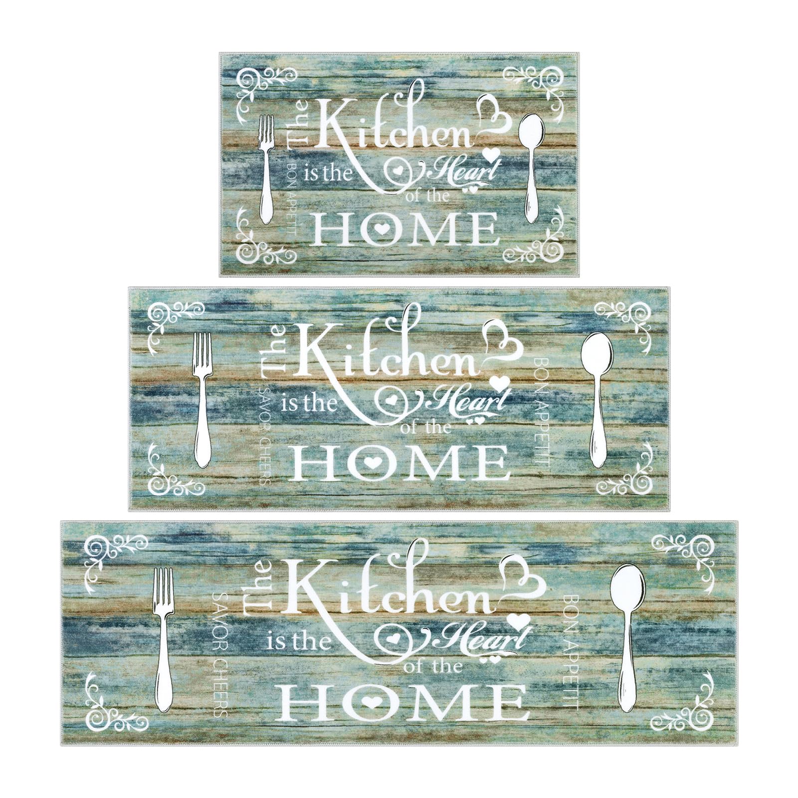 Vaukki Boho Kitchen Rug Sets 3 Pieces, Washable Kitchen Mats for Floor, Non Slip Soft Kitchen Area Rug Floor Mat for Kitchen, Laundry Room and Hallway (Grey and Beige, 20''x32''+20''x47''+20''x59'')
