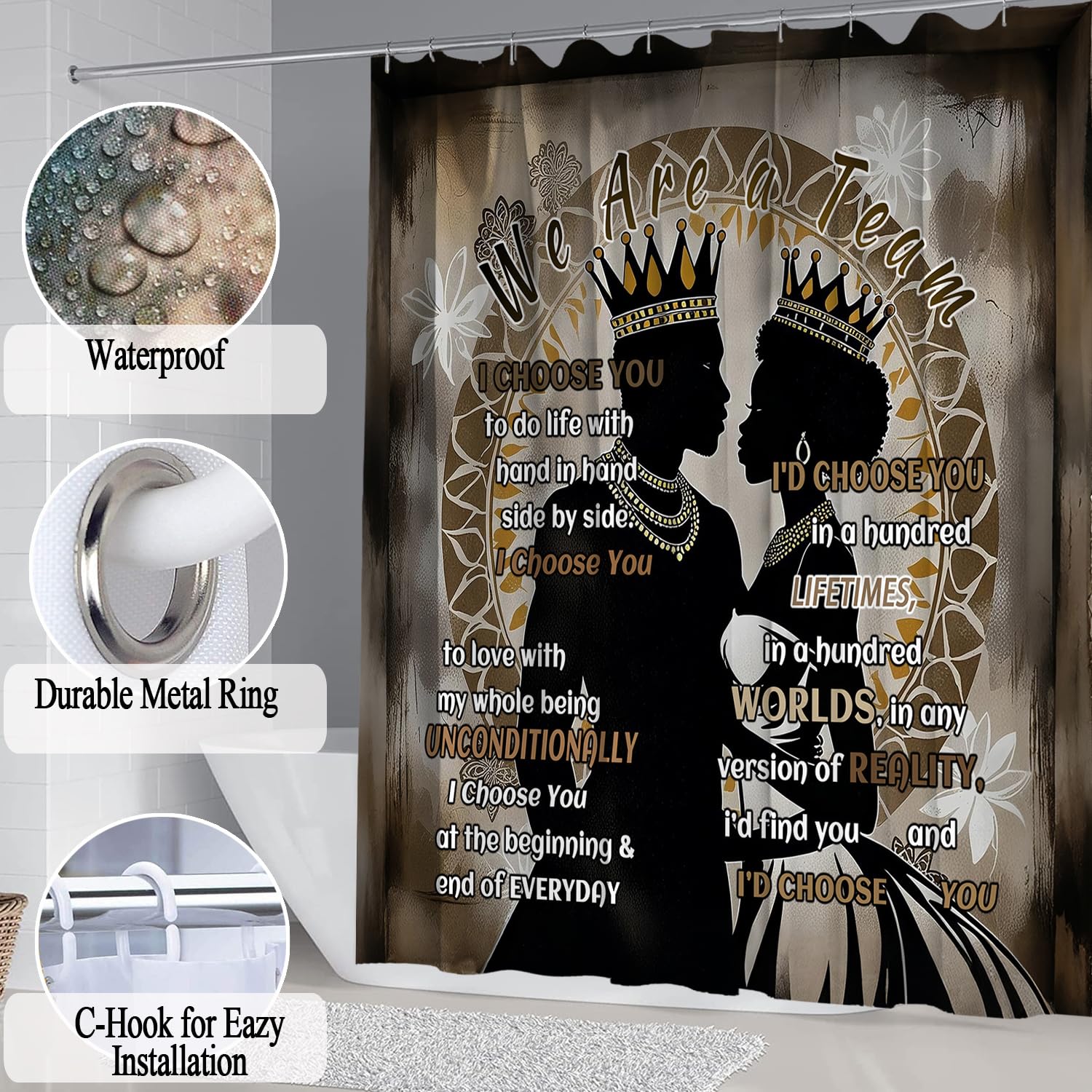 African American Shower Curtain Sets for Bathroom, Black Praying King Bathroom Sets with Waterproof Shower Curtain and Non-Slip Rugs Toilet Lid Cover Bath Mat, Cool Unique Man Bathroom Decor Sets