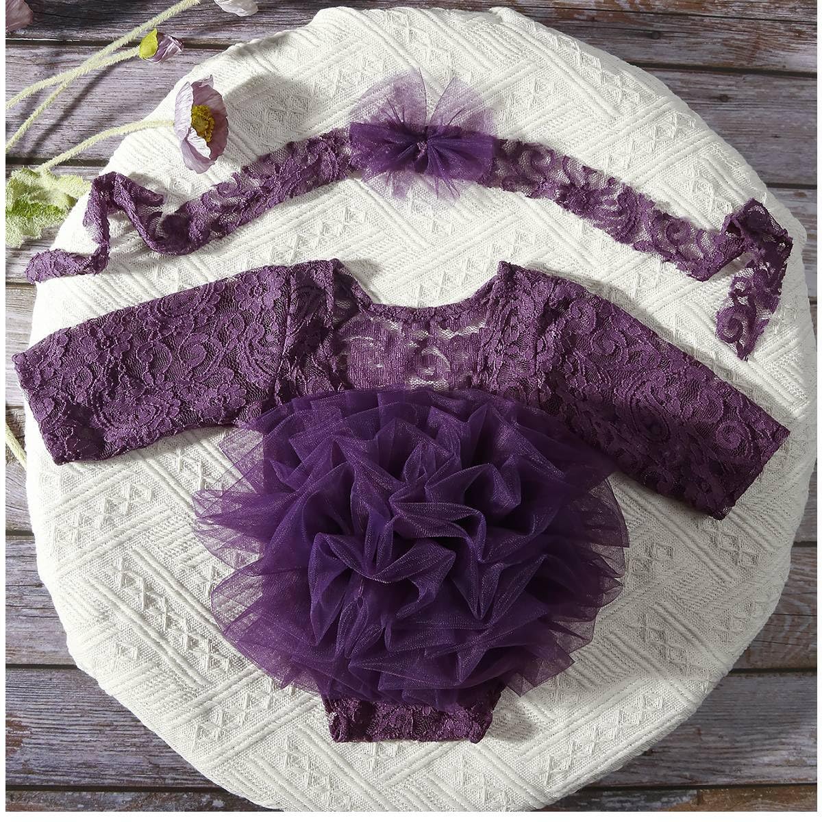 Newborn Photography Outfits Girl Baby Photography Props Lace Romper with Headress Newborn Outfits Girls Photo Props