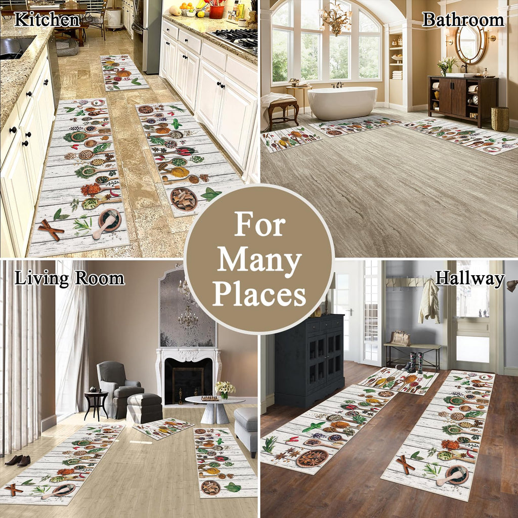 Vaukki Boho Kitchen Rug Sets 3 Pieces, Washable Kitchen Mats for Floor, Non Slip Soft Kitchen Area Rug Floor Mat for Kitchen, Laundry Room and Hallway (Grey and Beige, 20''x32''+20''x47''+20''x59'')
