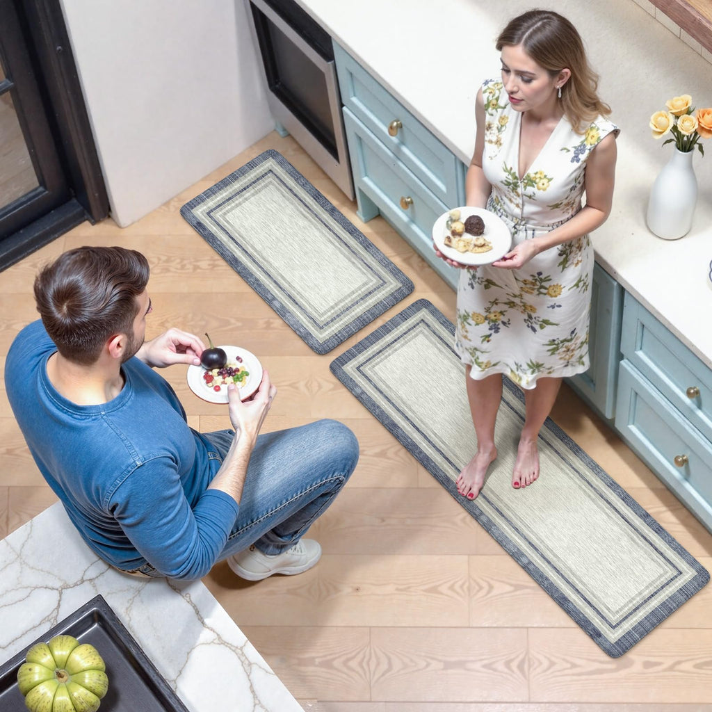 KIMODE Kitchen Mats 2PCS,Cushioned Anti Fatigue Kitchen Rugs and Mats,Non Skid Waterproof Kitchen Mats for Floor,Comfort Foam Standing Mat for Home Decor, Office,Sink,Laundry Room,Desk,Black and White