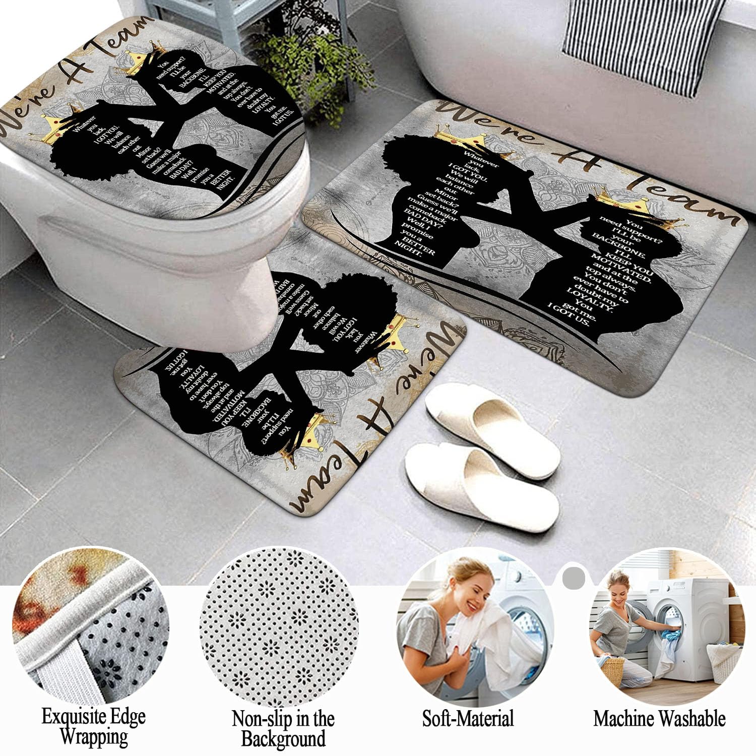 African American Shower Curtain Sets for Bathroom, Black Praying King Bathroom Sets with Waterproof Shower Curtain and Non-Slip Rugs Toilet Lid Cover Bath Mat, Cool Unique Man Bathroom Decor Sets