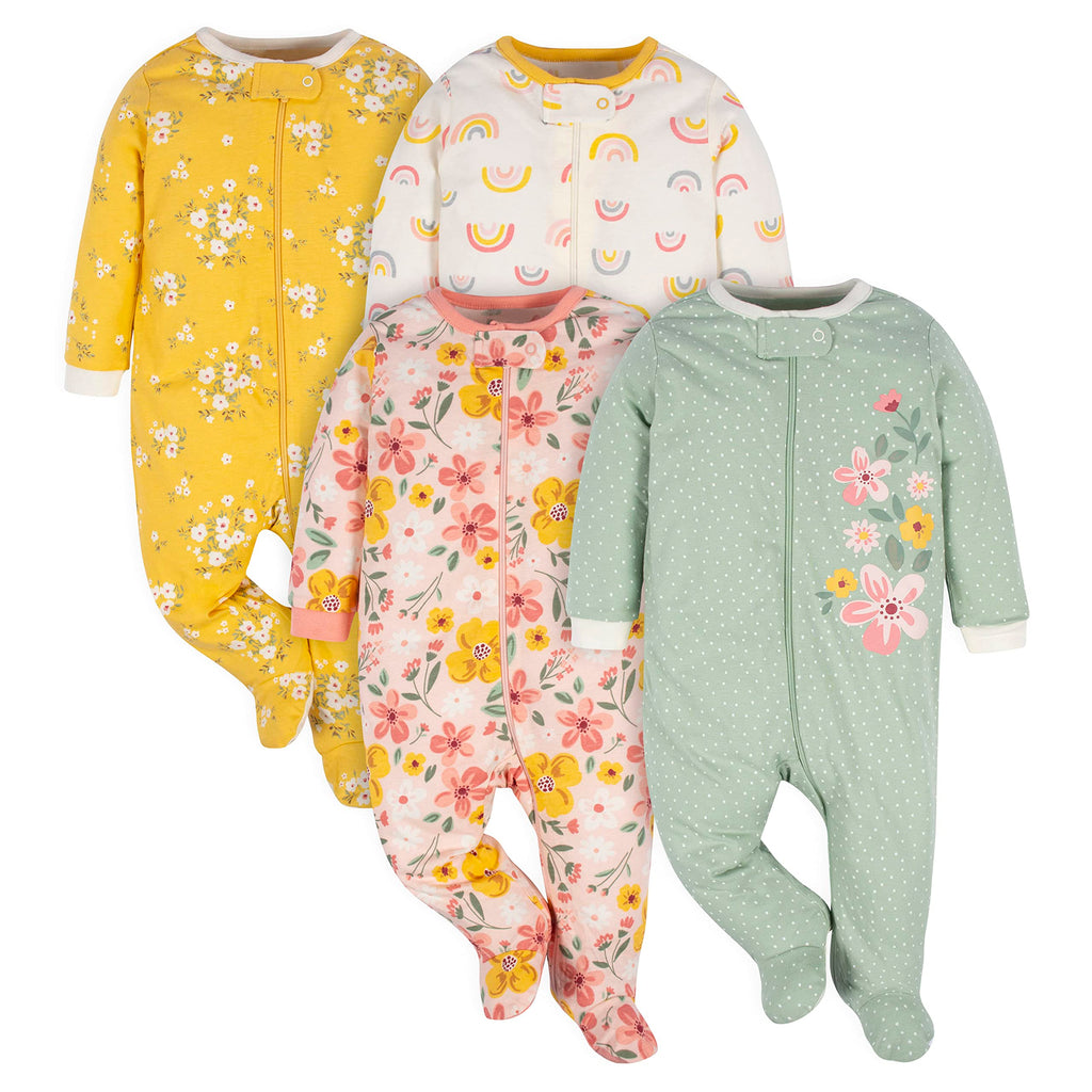 Gerber Baby-Girls 4 Pack Sleep 'N Play Footie