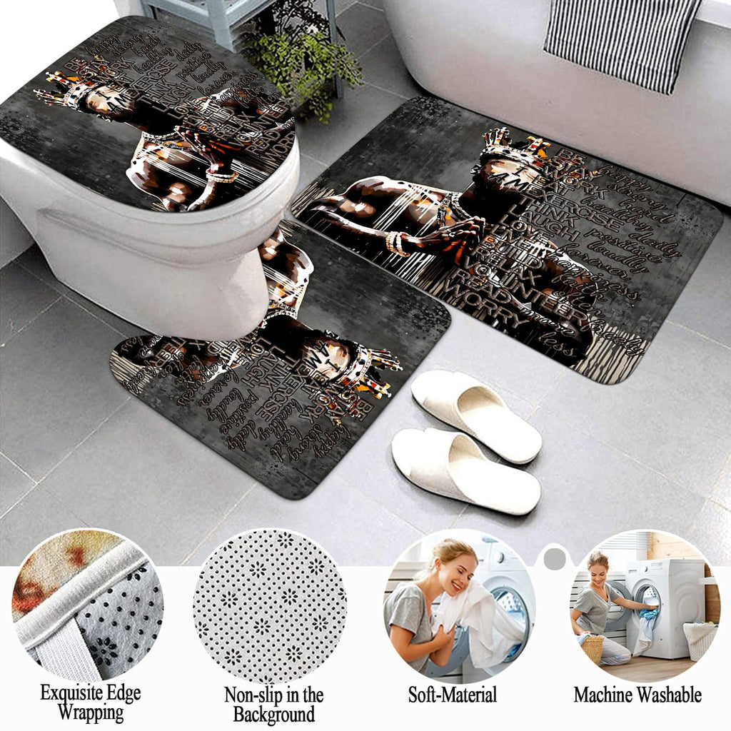 African American Shower Curtain Sets for Bathroom, Black Praying King Bathroom Sets with Waterproof Shower Curtain and Non-Slip Rugs Toilet Lid Cover Bath Mat, Cool Unique Man Bathroom Decor Sets