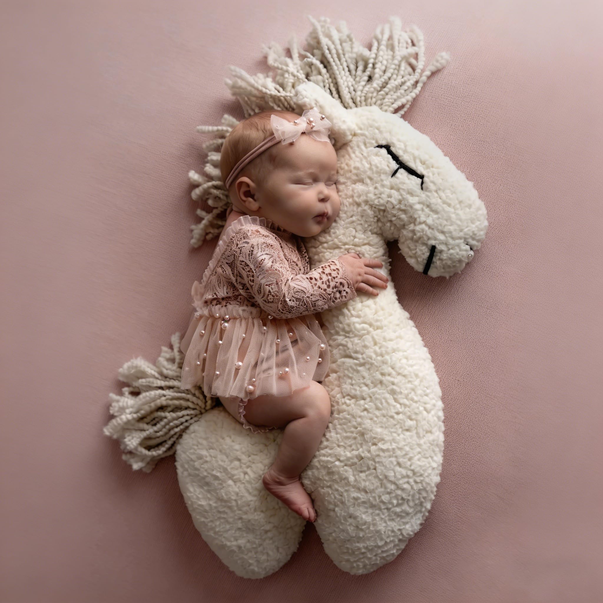 Newborn Lace Romper, 2 PCS Baby Girl Photography Props, Newborn Girl Photography Outfits with Flower Headband for Infants