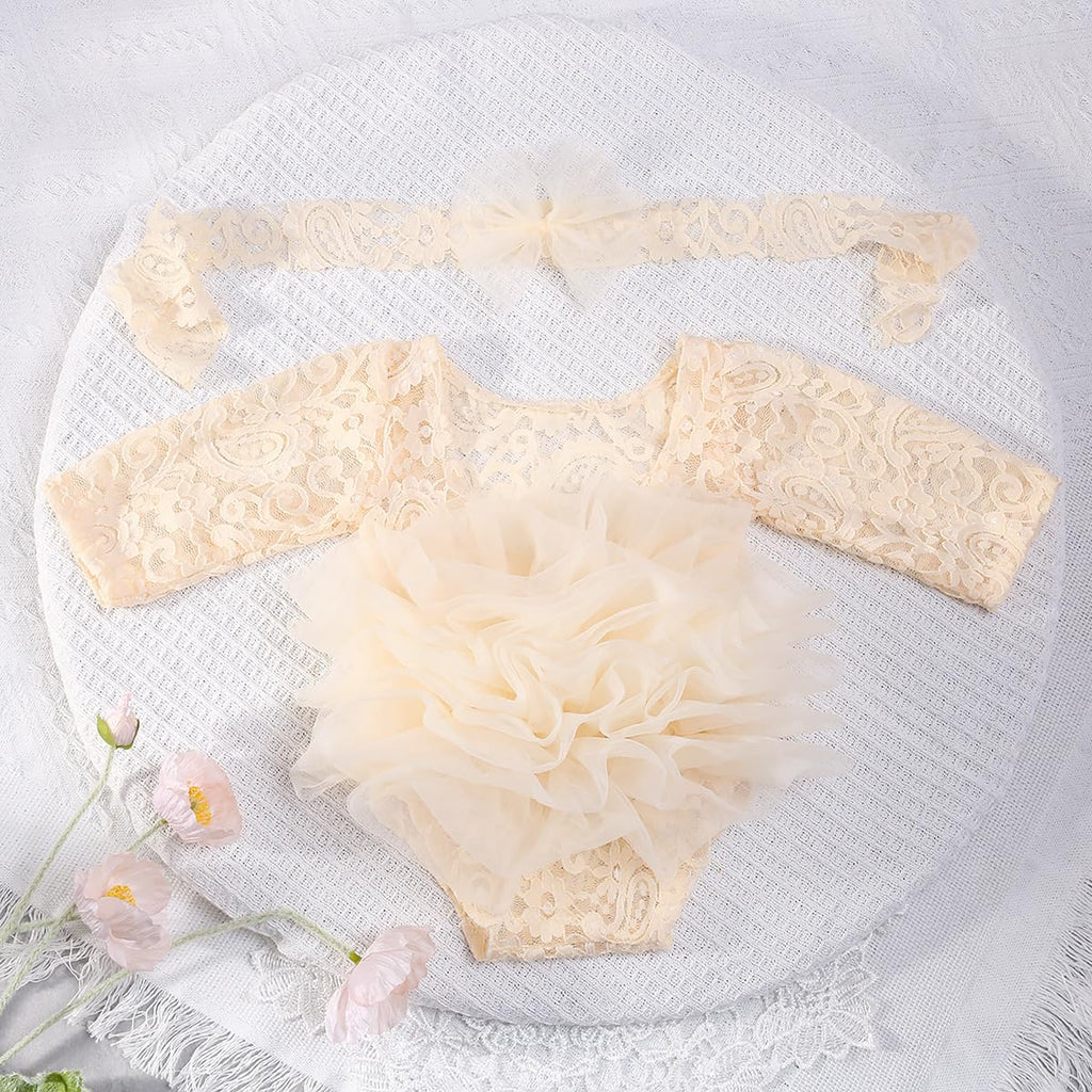 Newborn Photography Outfits Girl Baby Photography Props Lace Romper with Headress Newborn Outfits Girls Photo Props