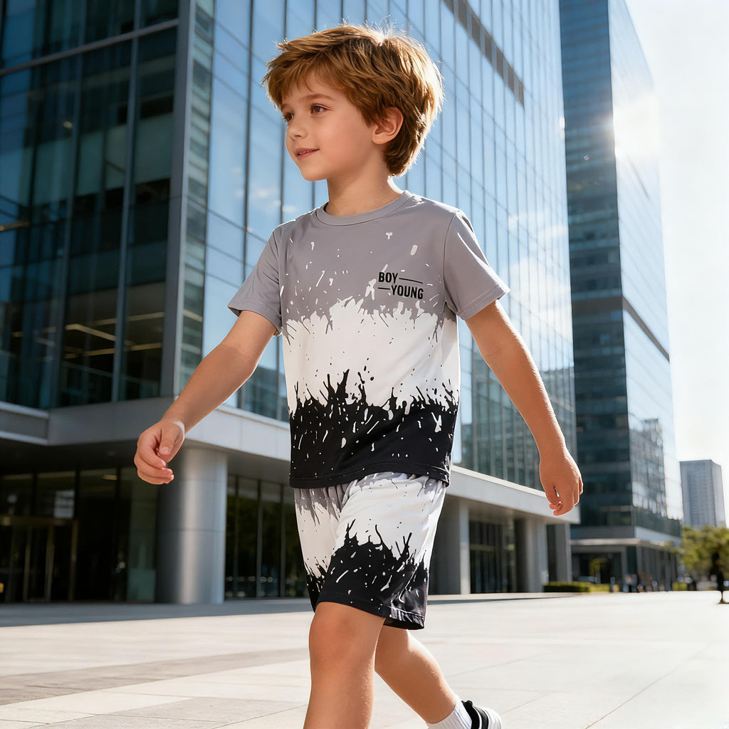Kids Tween Boy Casual Clothing Set Letter Graphic Colorblock Tee +Shorts Summer Clothing Set 4-14 Years