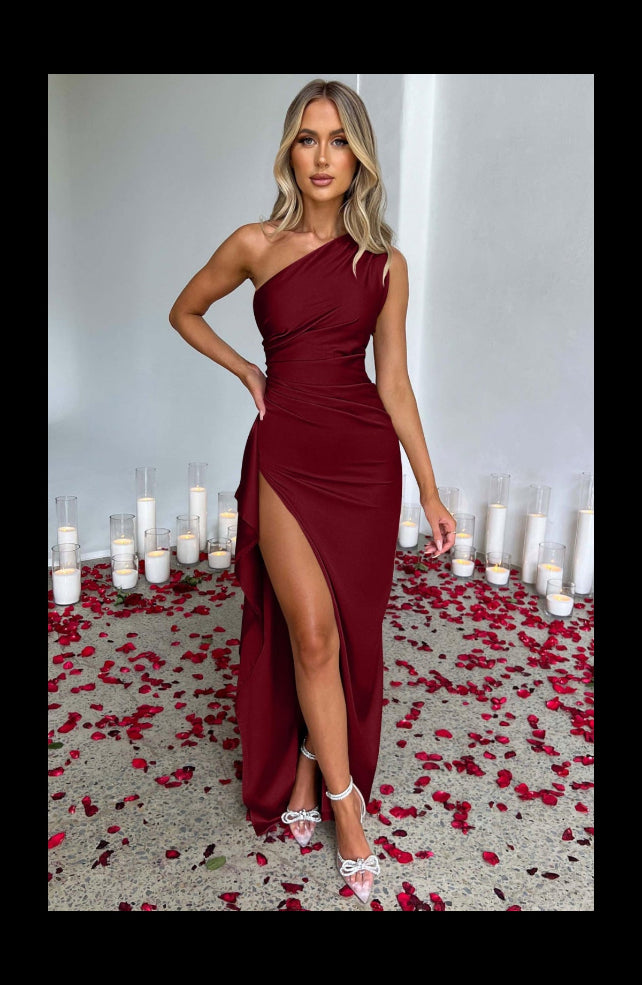 Memoriesea Women's Sexy One Shoulder High Split Cocktail Wedding Party Maxi Dress