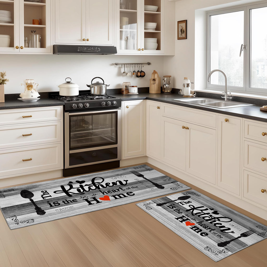 Tritard 100% Non Slip Kitchen Mats for Floor Washable Kitchen Rugs Sets of 3 Farmhouse Kitchen Runner Rug Soft Rustic Kitchen Floor Carpet for Hallway, Laundry, Sink, Office, Brown