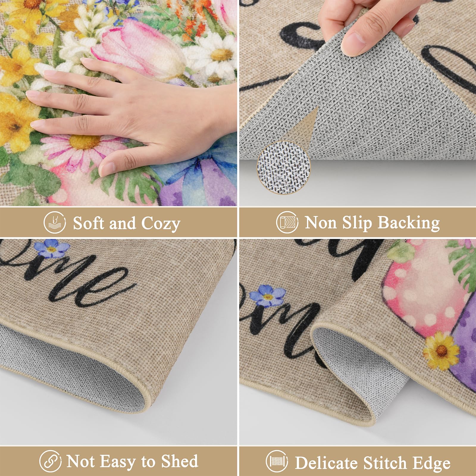 Vaukki Boho Kitchen Rug Sets 3 Pieces, Washable Kitchen Mats for Floor, Non Slip Soft Kitchen Area Rug Floor Mat for Kitchen, Laundry Room and Hallway (Grey and Beige, 20''x32''+20''x47''+20''x59'')