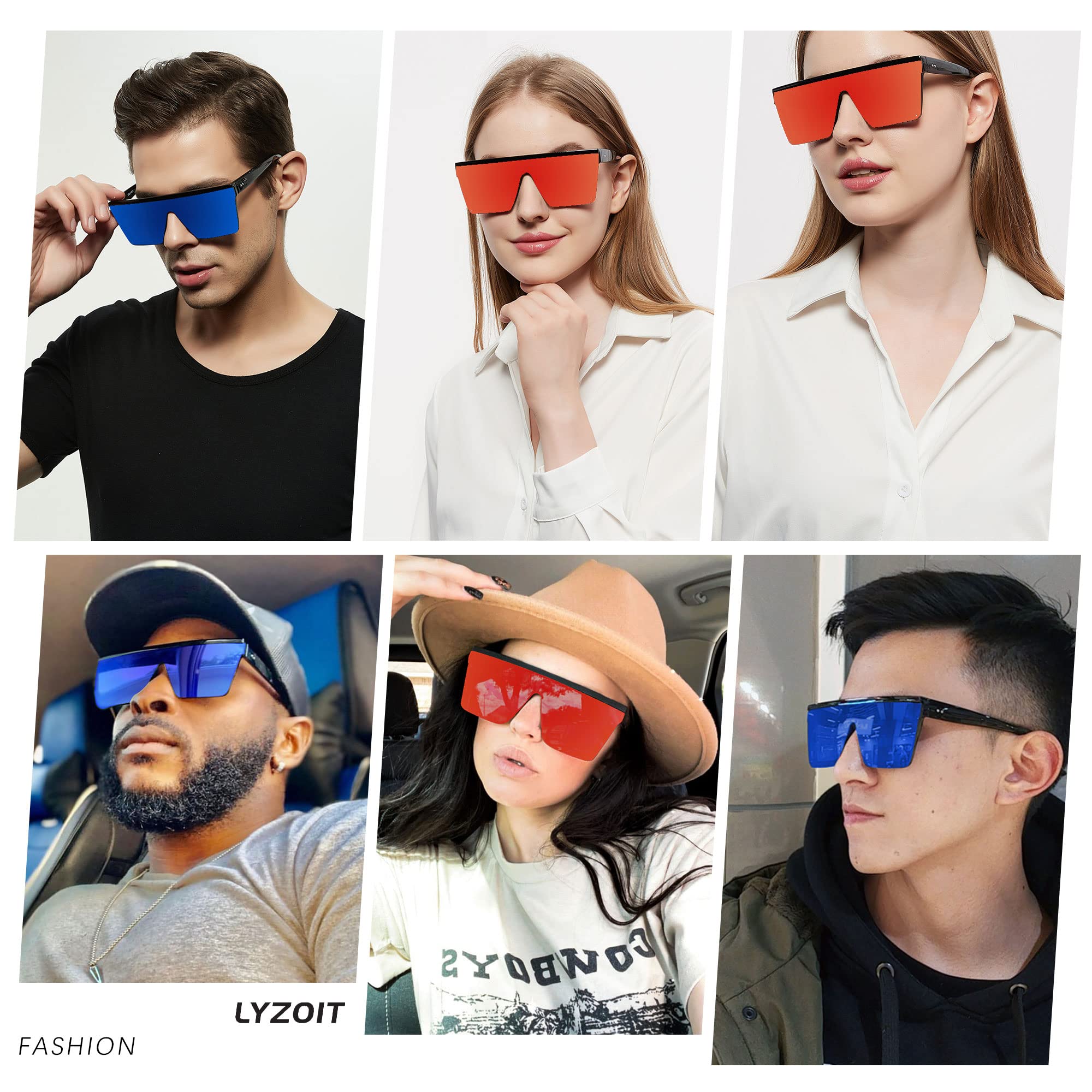 LYZOIT Square Oversized Sunglasses for Women Men Big Flat Top Fashion Shield Large UV Protection Rimless Shades